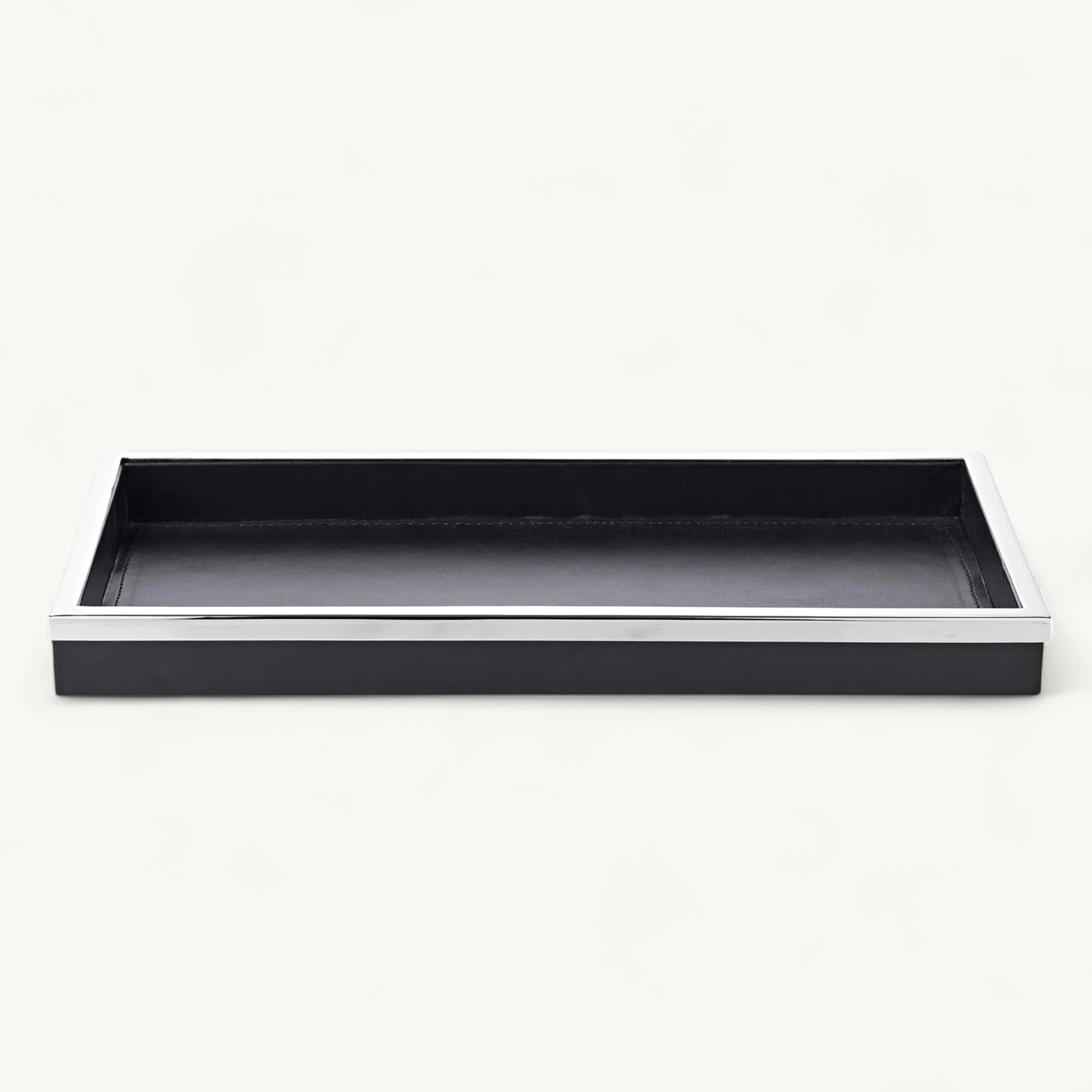 Tablett Jake (38x20 cm), schwarz, rechteckig, Stahl mit Kunstlederbezug