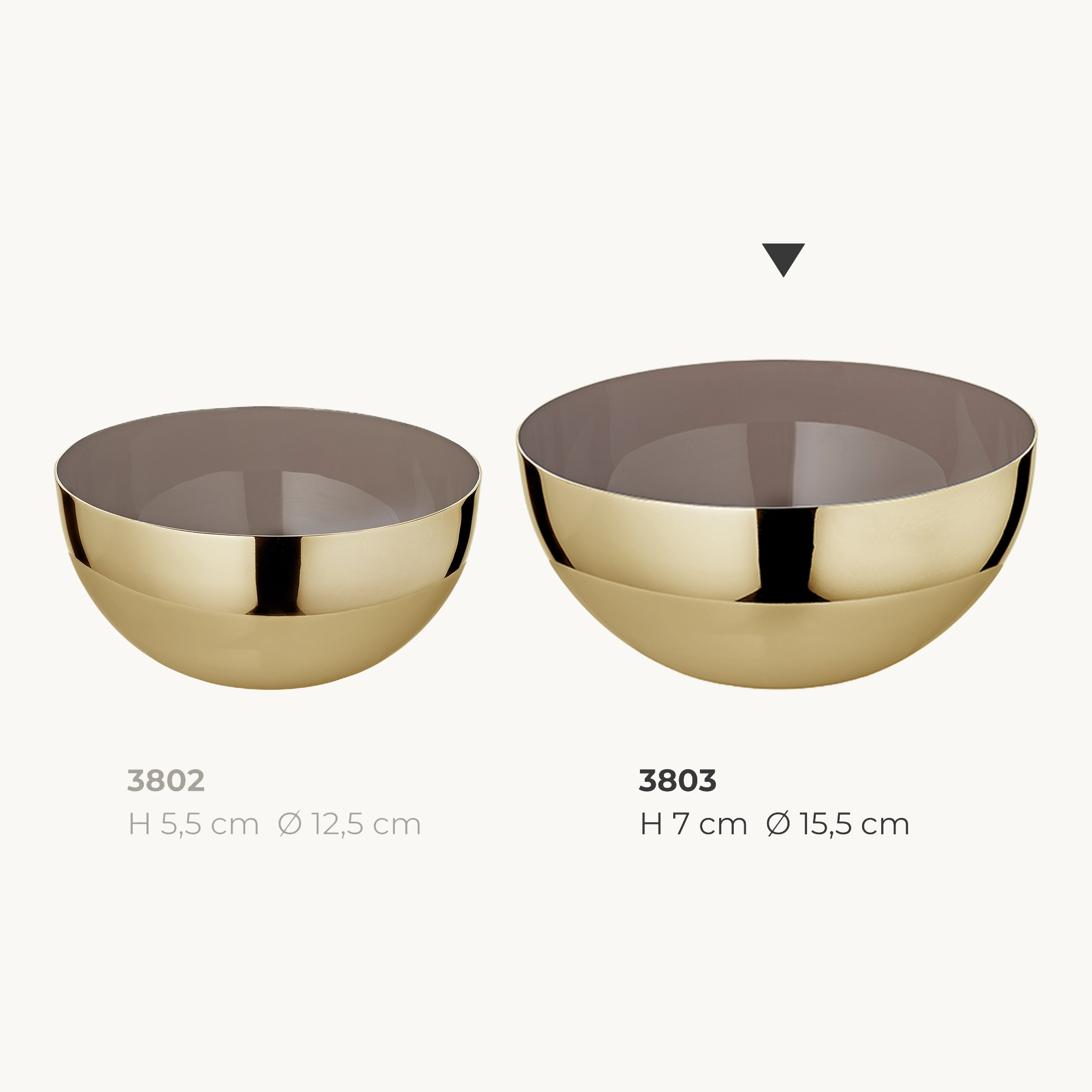 Schale Liora (Ø 15,5 cm, Höhe 7 cm) Messing, Gold-Finish, hochglanzpoliert, innen Perlbeige