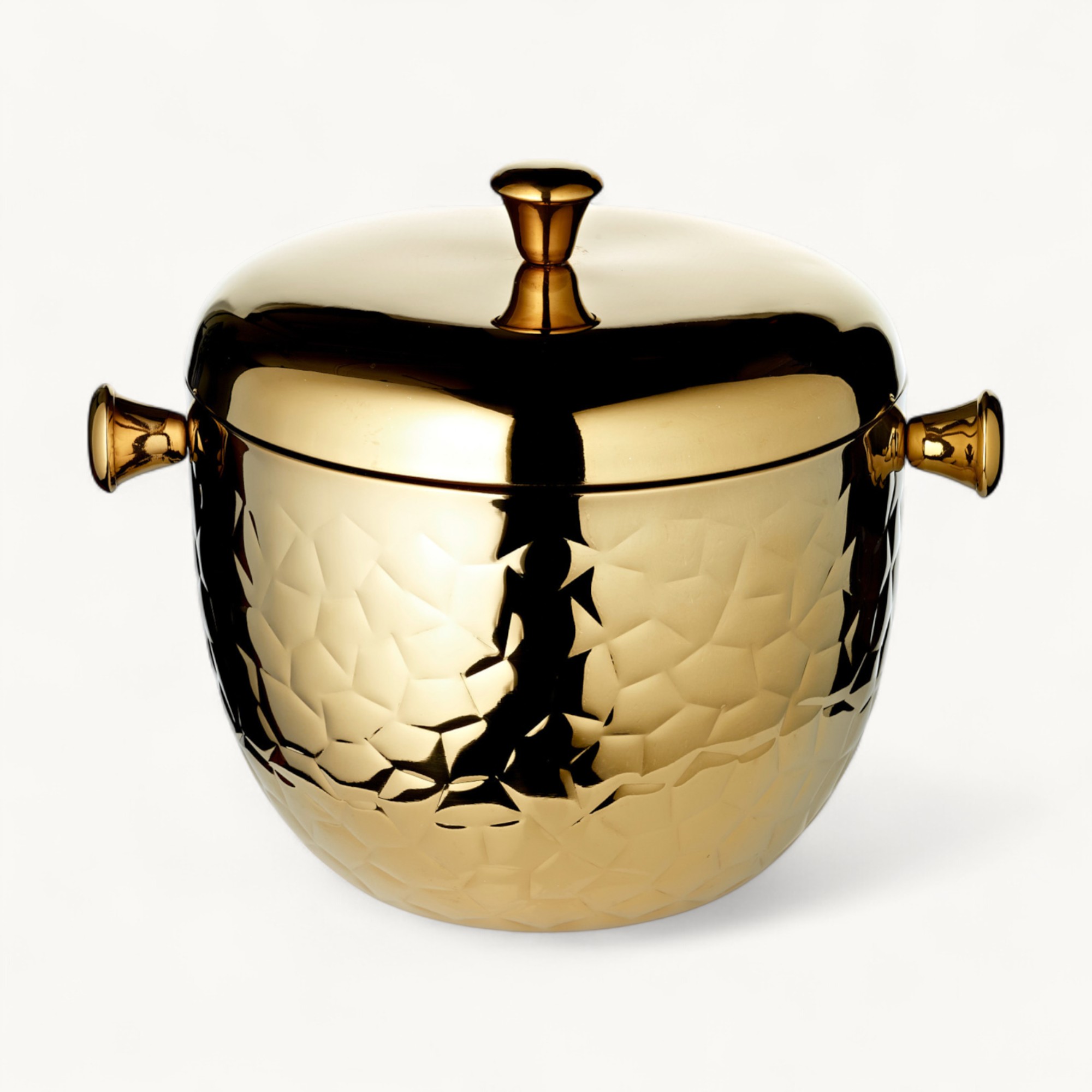 Eiseimer Rico (Höhe 21 cm), inkl. Deckel, Sieb und Eiszange, Gold-Optik, gemustert, Edelstahl, hochglanzpoliert