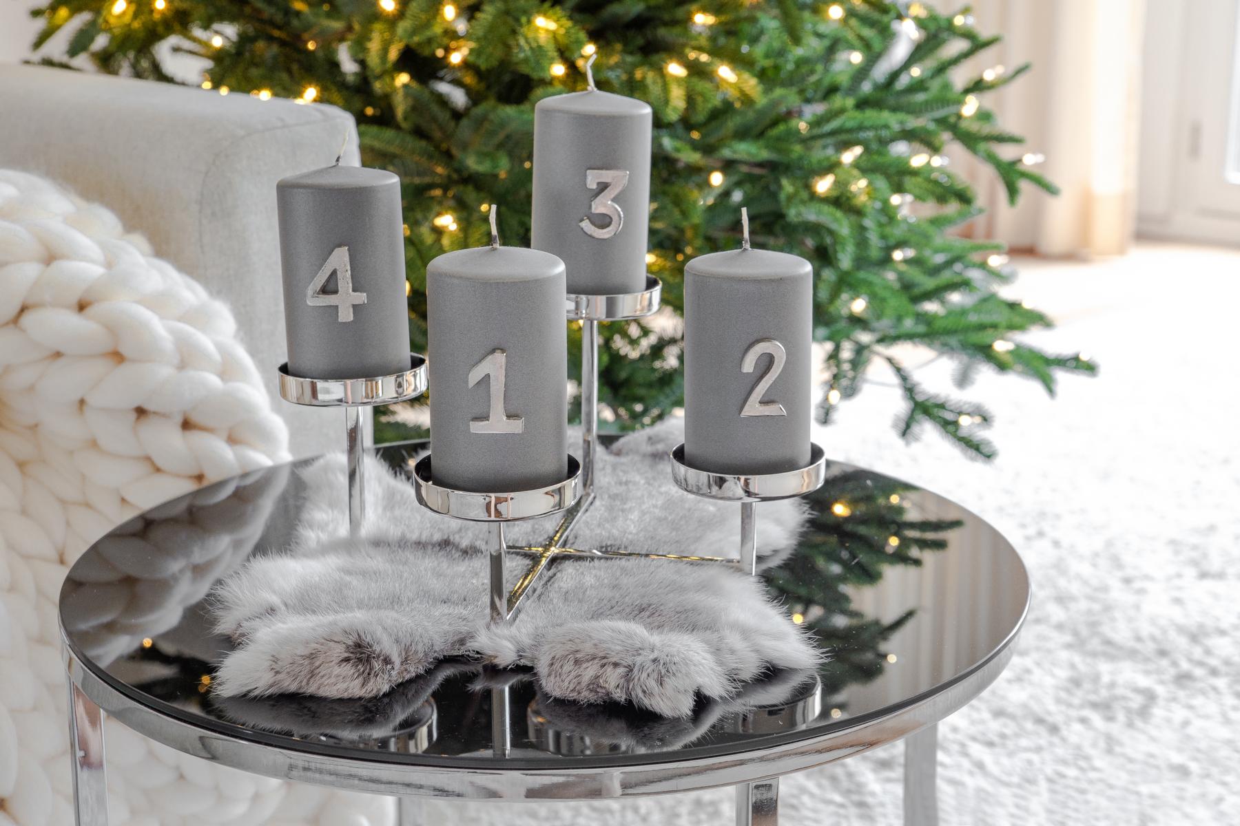 4er-Set Kerzenpin Advent (Höhe 4 cm), Zahlen 1 bis 4, silberfarben, Aluminium vernickelt