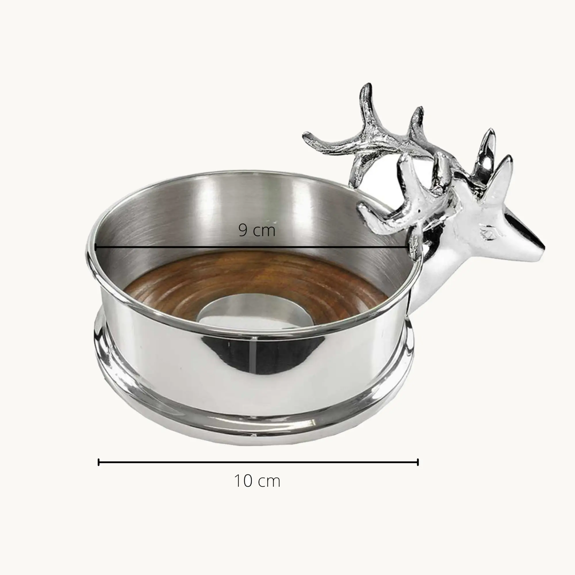 Flaschenuntersetzer Derby (Ø 10 cm), mit Rentier-Figur, schwerversilbert