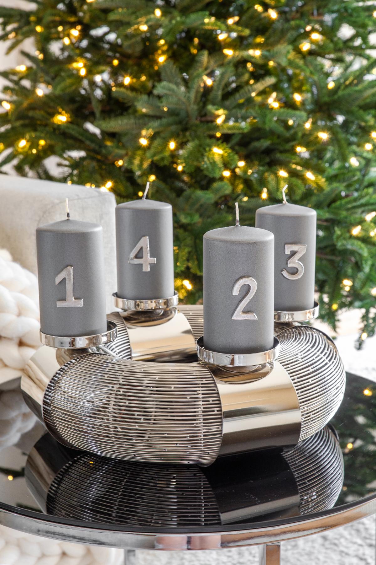 4er-Set Kerzenpin Advent (Höhe 4 cm), Zahlen 1 bis 4, silberfarben, Aluminium vernickelt