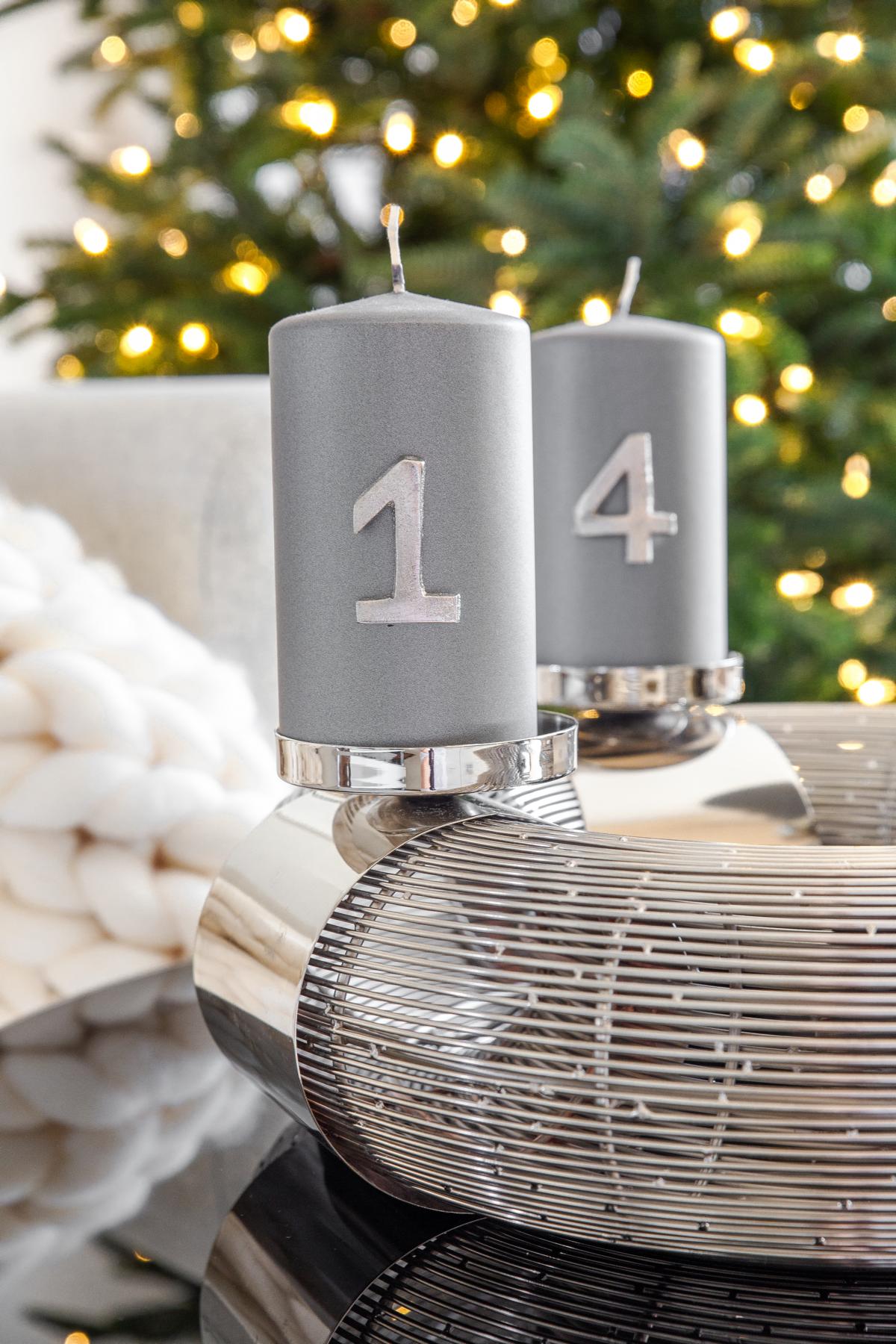 4er-Set Kerzenpin Advent (Höhe 4 cm), Zahlen 1 bis 4, silberfarben, Aluminium vernickelt