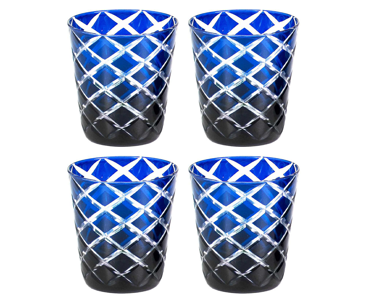 4er-Set Kristallgläser Dio (Höhe 10 cm, Füllmenge 230 ml), blau, handgeschliffenes Glas