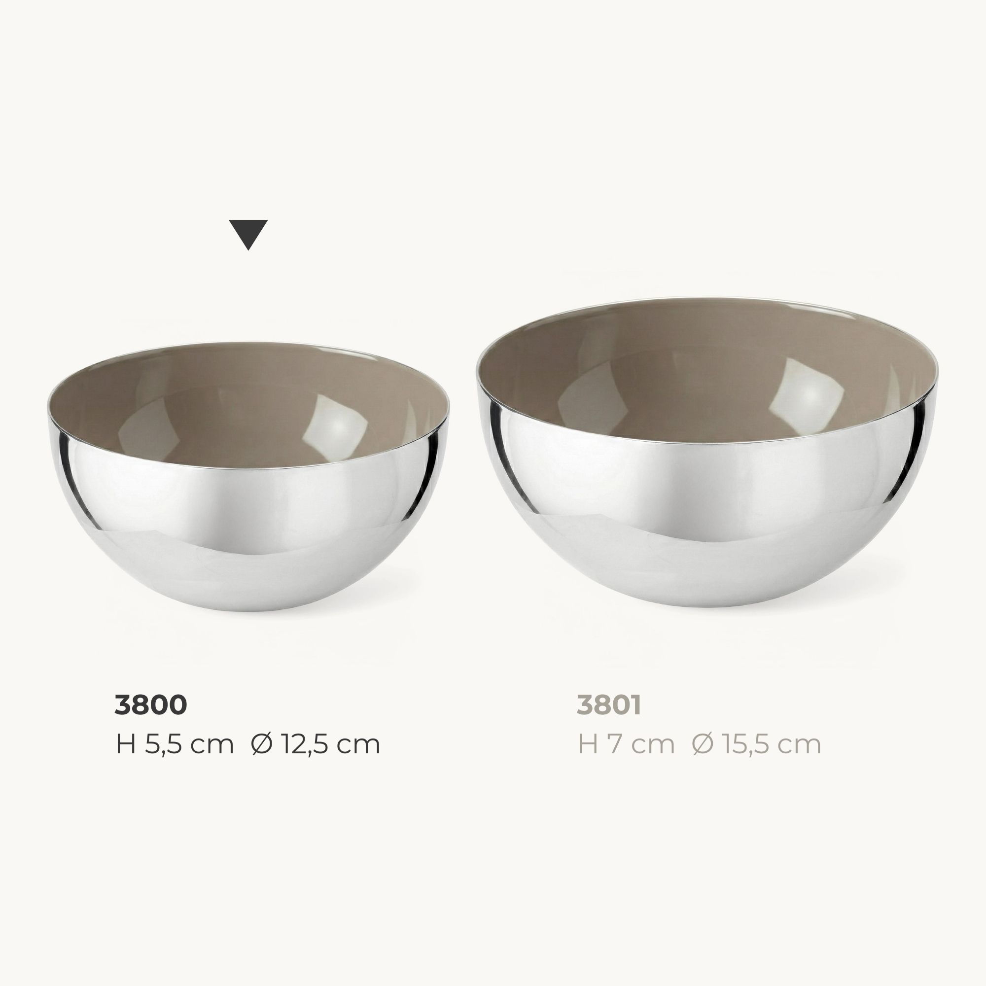 Schale Liora (Ø 12,5 cm, Höhe 5,5 cm) Edelstahl hochglanzpoliert, innen Perlbeige