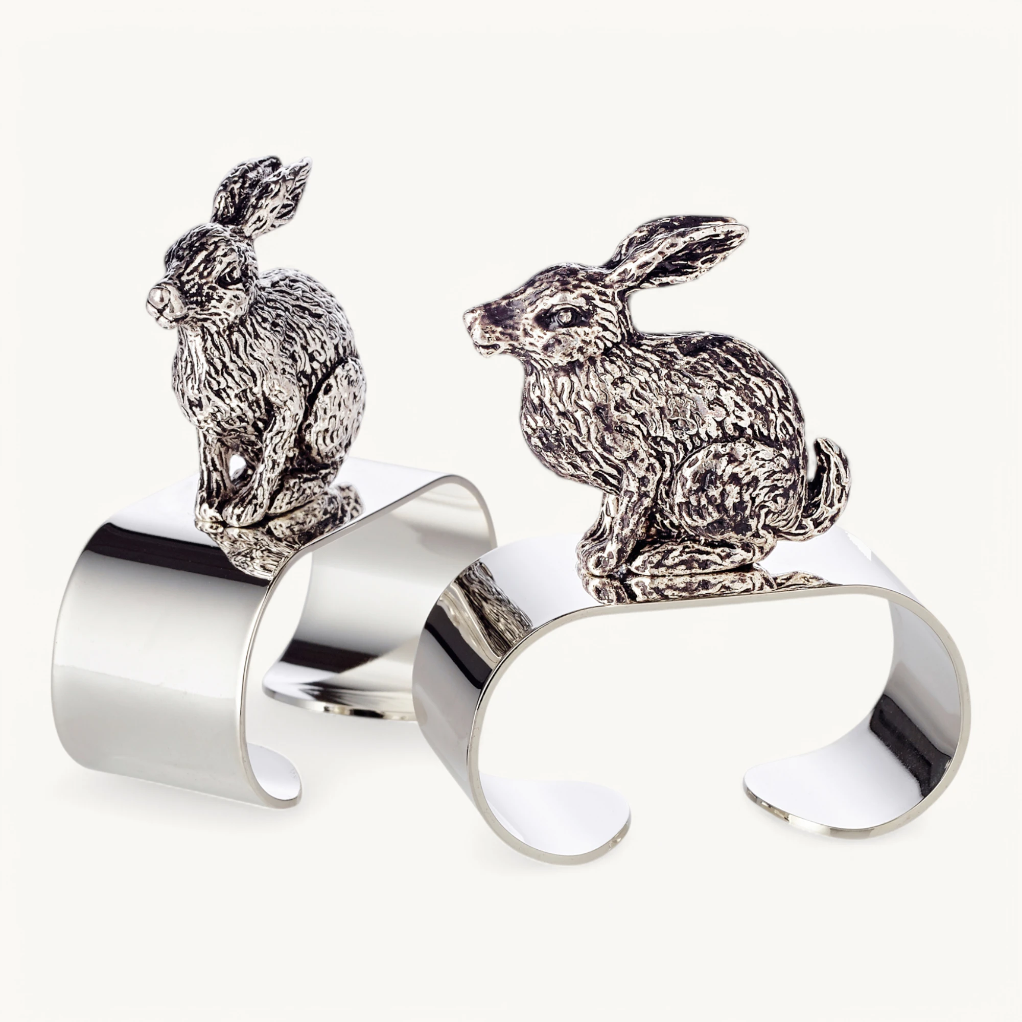 2er-Set Serviettenringe Hase (Länge 5 cm), mit Hasen-Figur, schwerversilbert