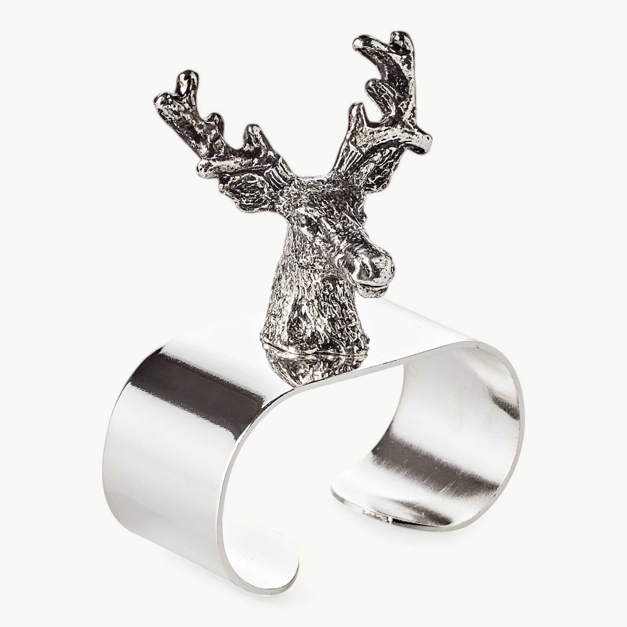 4er-Set Serviettenringe Hirsch (Länge 5 cm), mit Hirsch-Figur, schwerversilbert