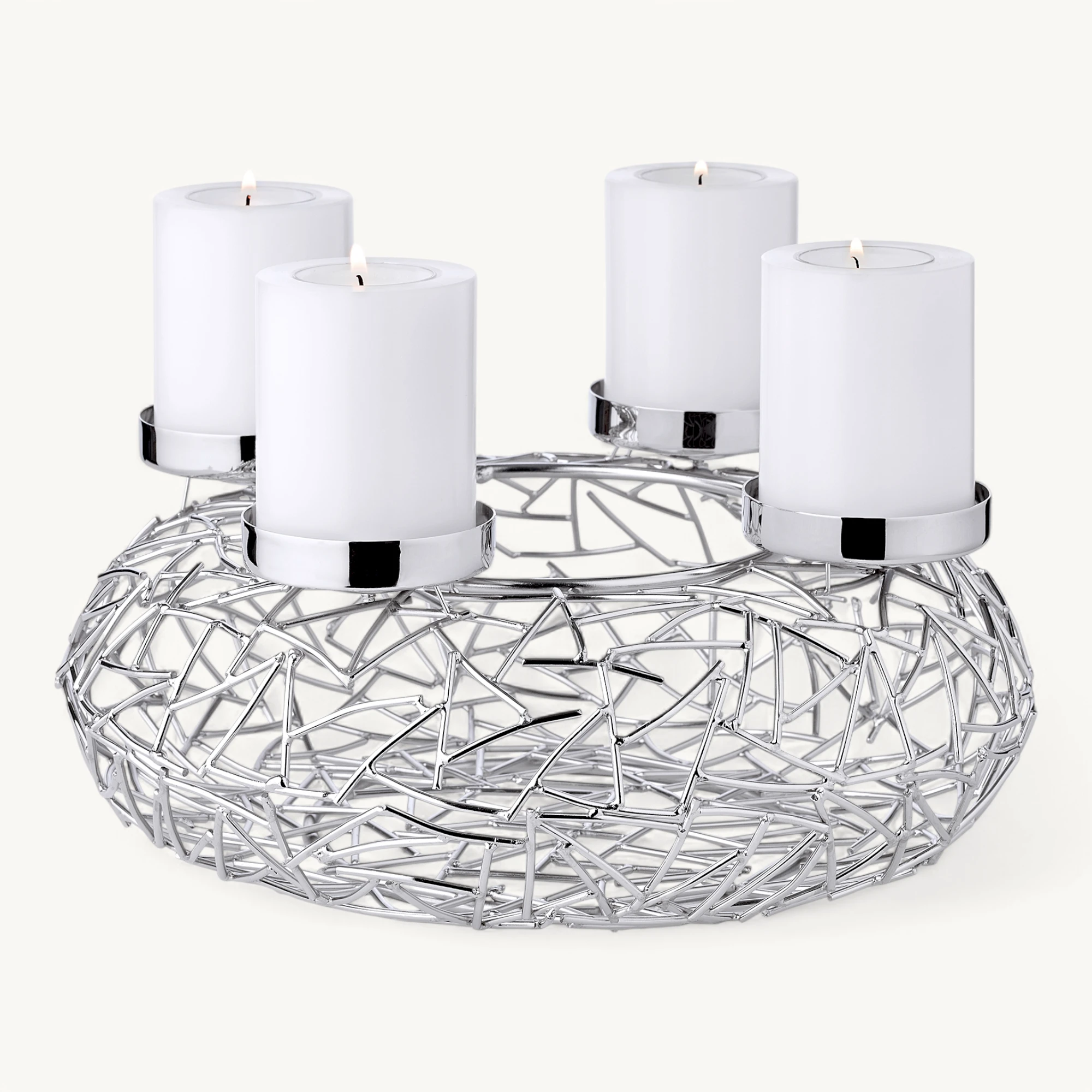 Adventskranz Milano (ø 28 cm), silberfarben, glänzend, Edelstahl vernickelt