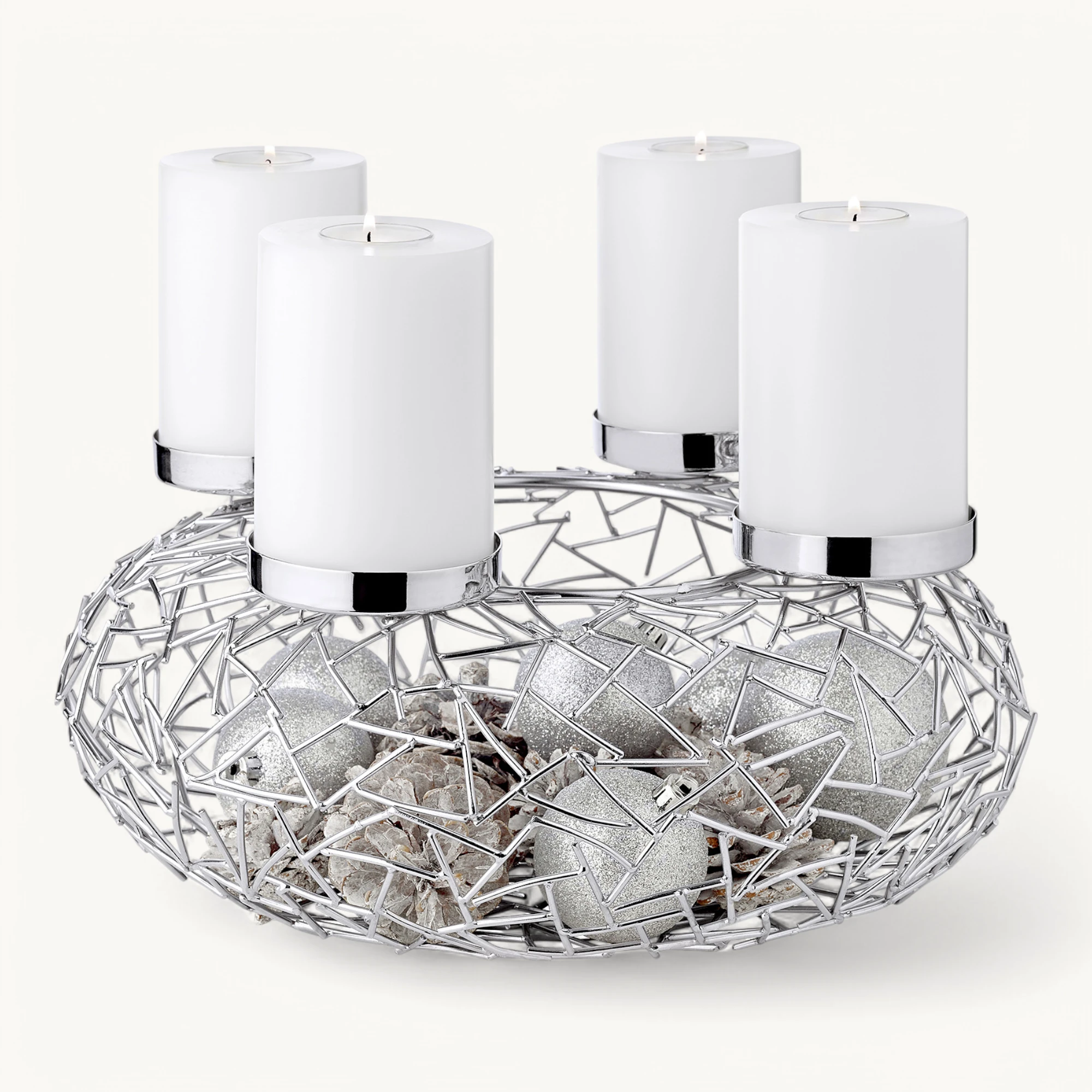 Adventskranz Milano, Edelstahl vernickelt silberfarben, AST-Design, moderner Kerzenhalter, perfekt für Cornelius Dauerkerzen von (Durchmesser 34 cm, inkl. 4 Teelichtkerzen) Adventskranz Milano, Edelstahl vernickelt silberfarben, AST-Design, moderner Kerzenhalter, perfekt für Cornelius Dauerkerzen von (Durchmesser 34 cm, inkl. 4 Teelichtkerzen)