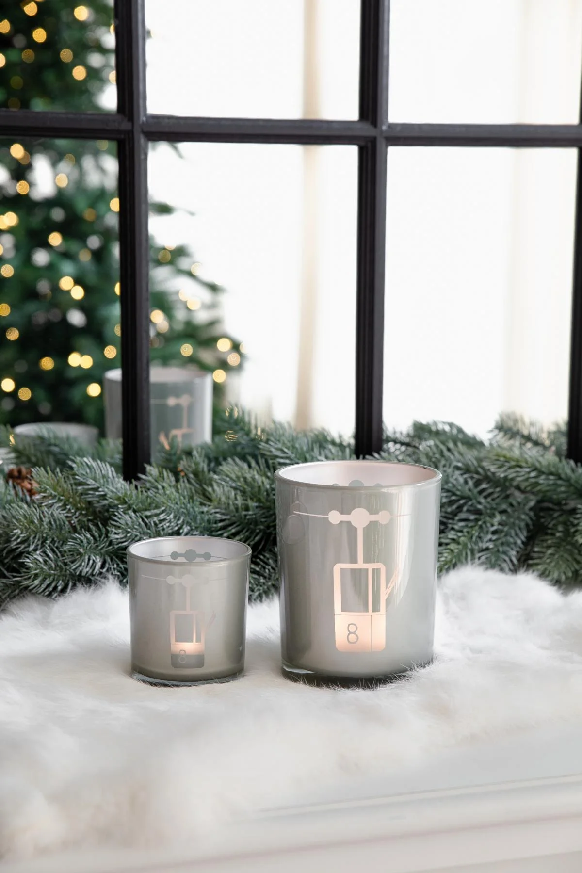 SALE Teelichtglas Lift (Höhe 13 cm), grau, Skilift-Motiv SALE Teelichtglas Lift (Höhe 13 cm), grau, Skilift-Motiv