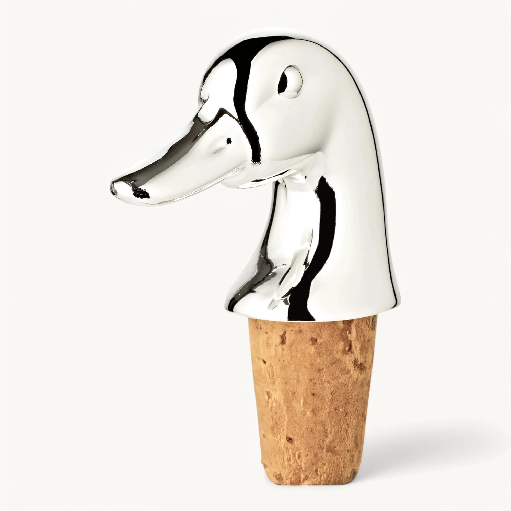 Flaschenkorken Ente (Höhe 8 cm), mit Enten-Figur, Naturkork, edel versilbert, anlaufgeschützt
