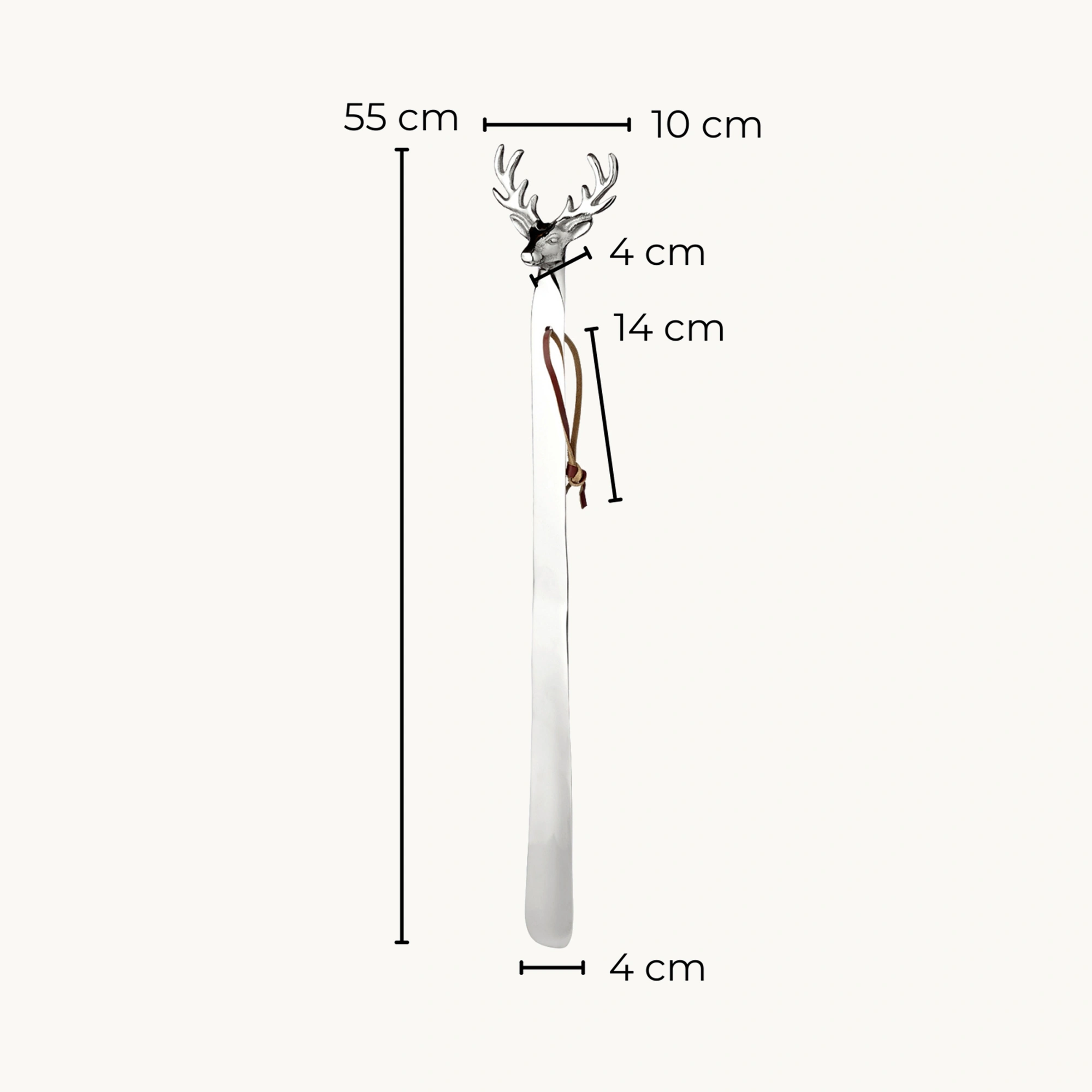 Schuhlöffel Targo, L 55cm, vernickelt hochglanzpoliert, Echtleder Band