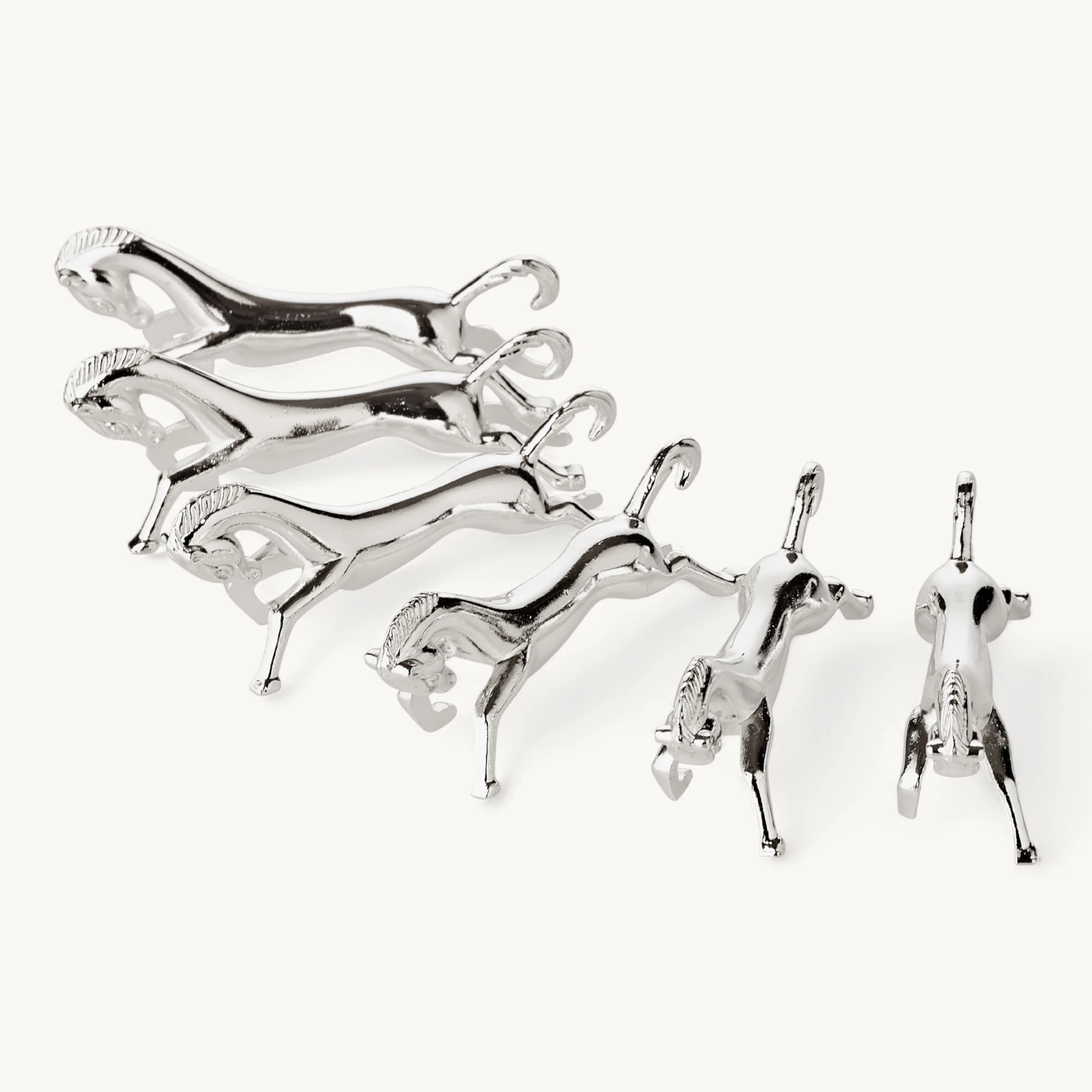 6er Set Messerbank Messerbänkchen Pferd, Länge 8 cm, edel versilbert, anlaufgeschützt