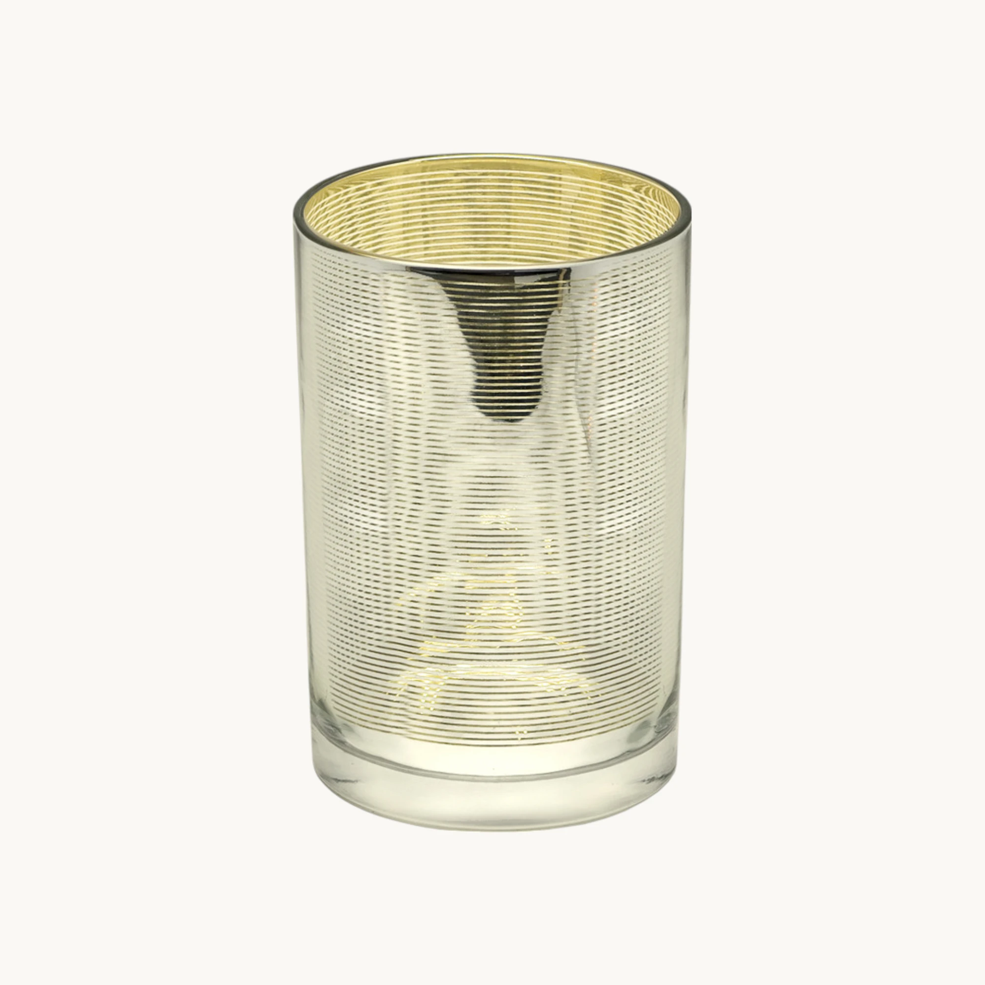 2. Wahl Teelichtglas Hauke (Höhe 13 cm), außen silberfarben, innen goldfarben