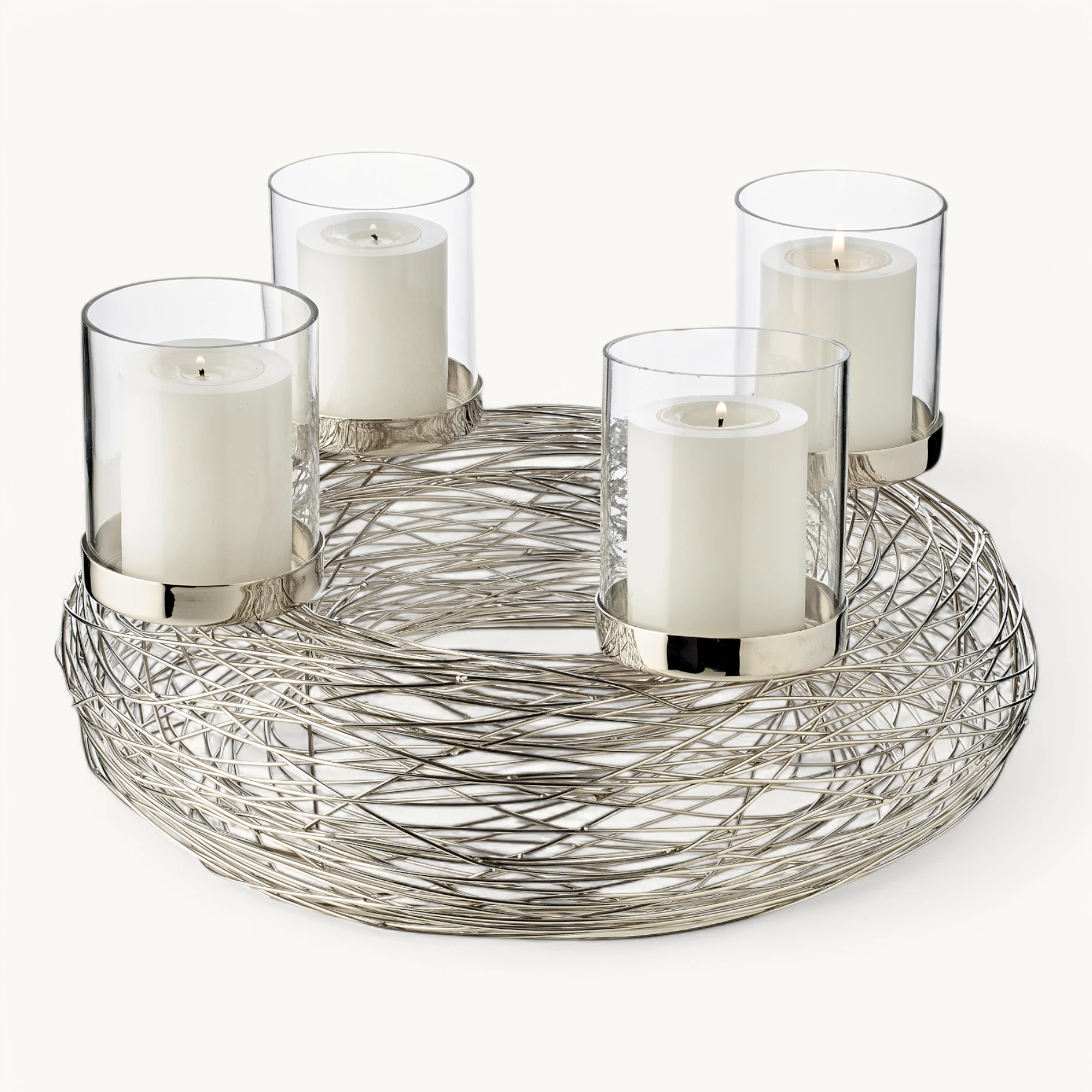 Adventskranz Rimini (ø 36 cm), silberfarben, glänzend, Edelstahl vernickelt