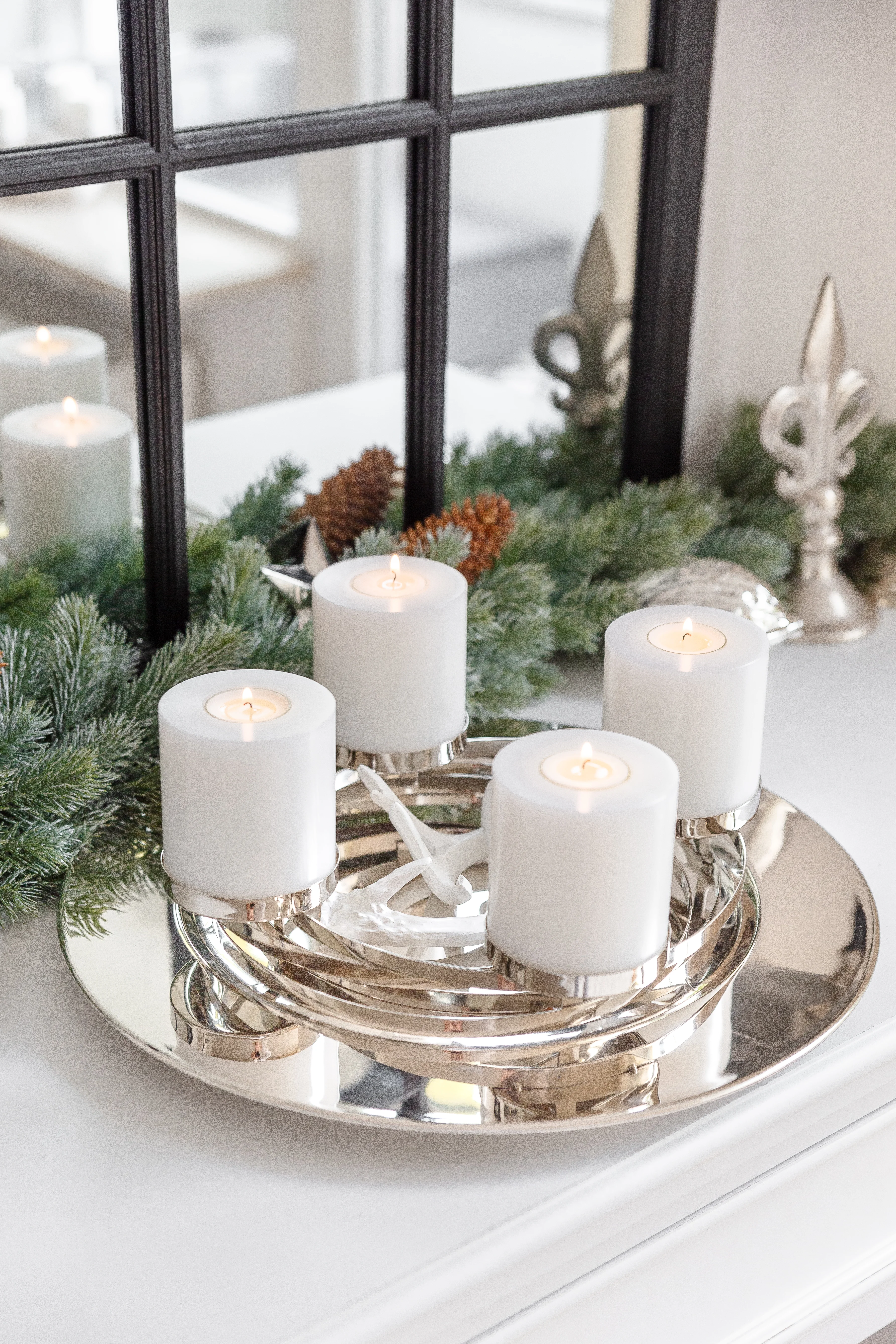 Adventskranz La Annabel (ø 40 cm) für Stumpenkerzen, Edelstahl hochglanzpoliert, silberfarben