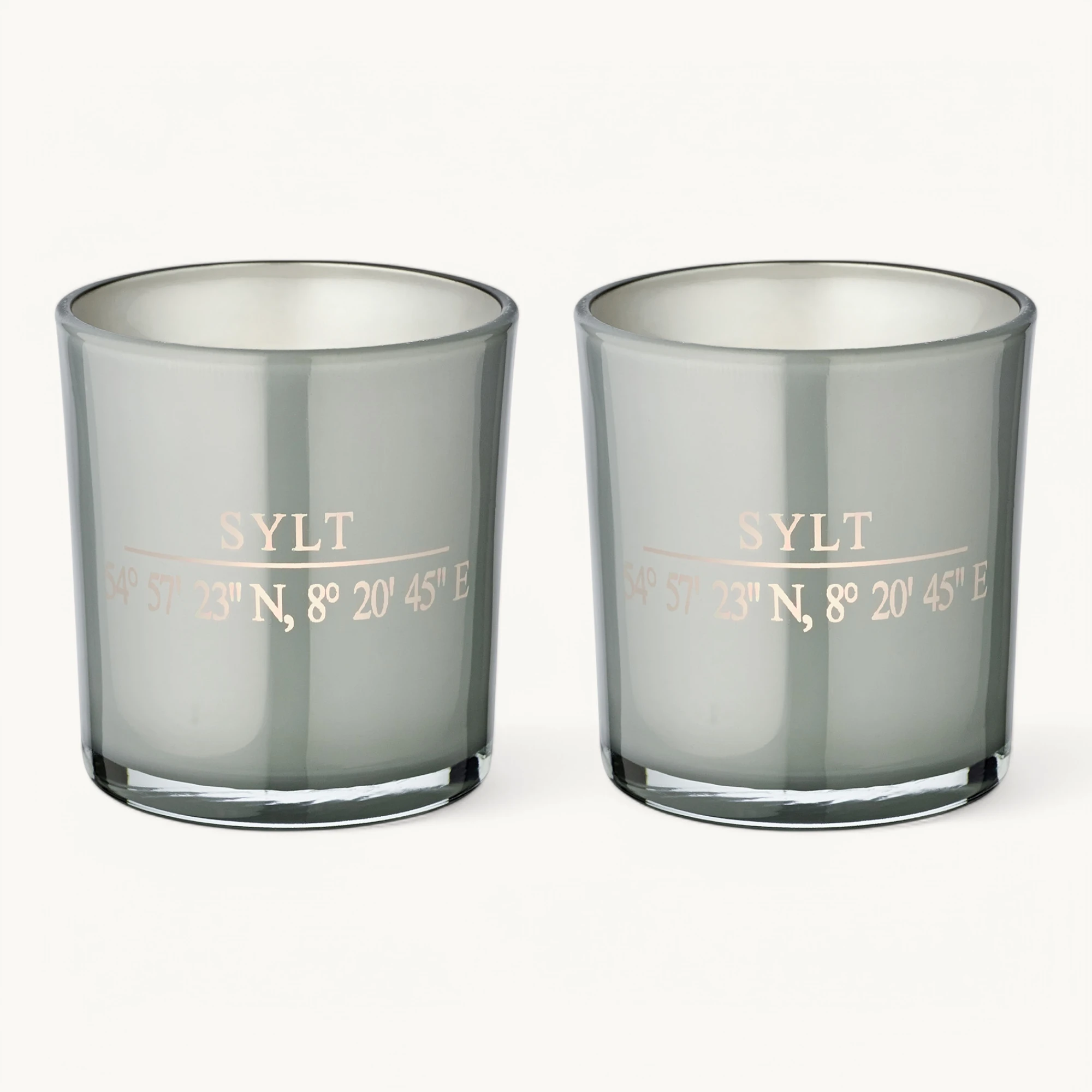 2er-Set Teelichtglas Sylt (Höhe 8 cm), grau, Sylt-Motiv