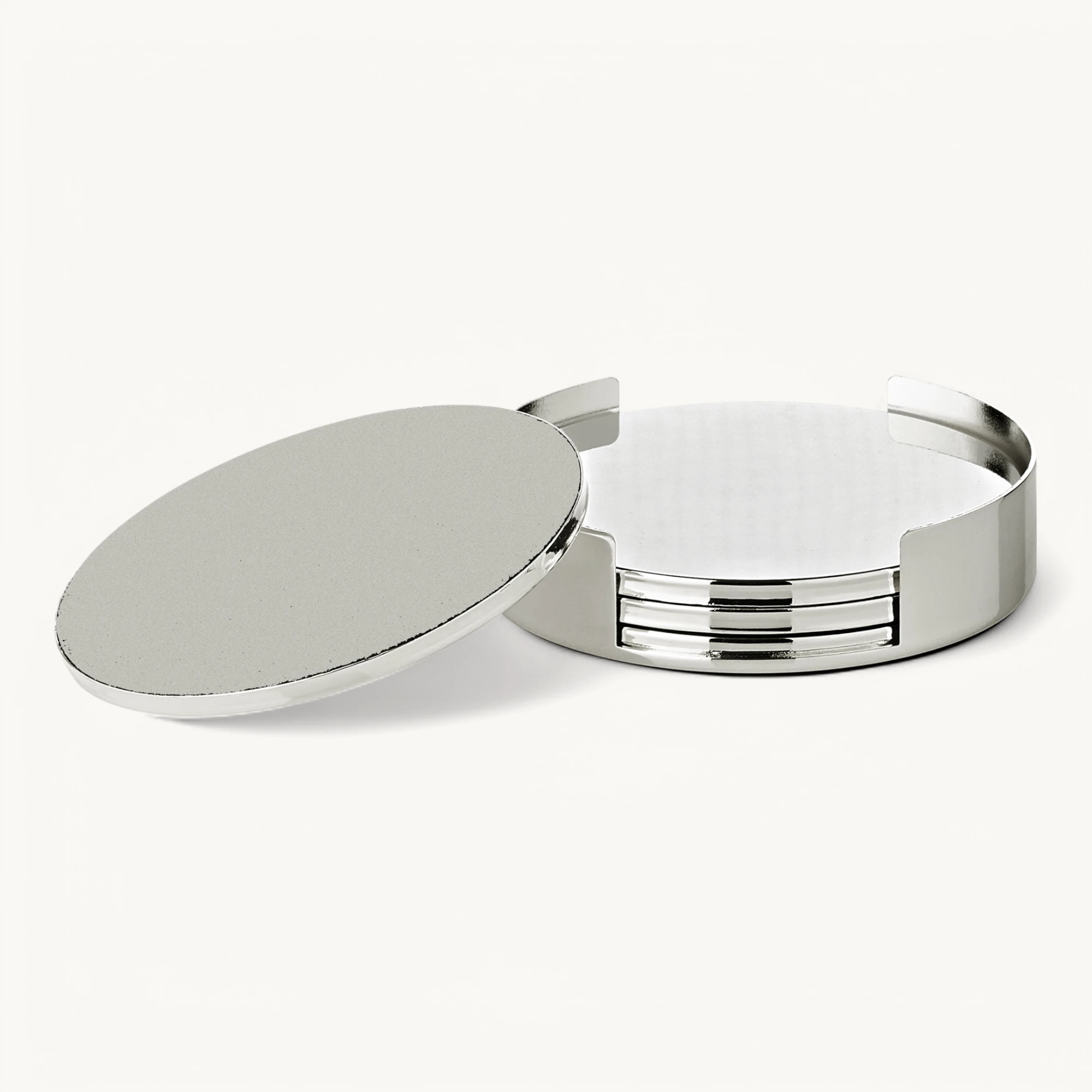 4er-Set Untersetzer Due (Ø 9 cm), inkl. Halter, edel versilbert, anlaufgeschützt