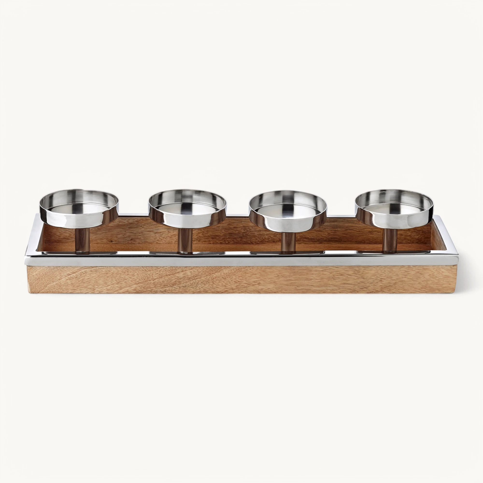 Adventskerzenhalter Lille (Höhe 9 cm, Länge 45 cm), Edelstahl und Mangoholz, für 4 Kerzen ø 8 cm