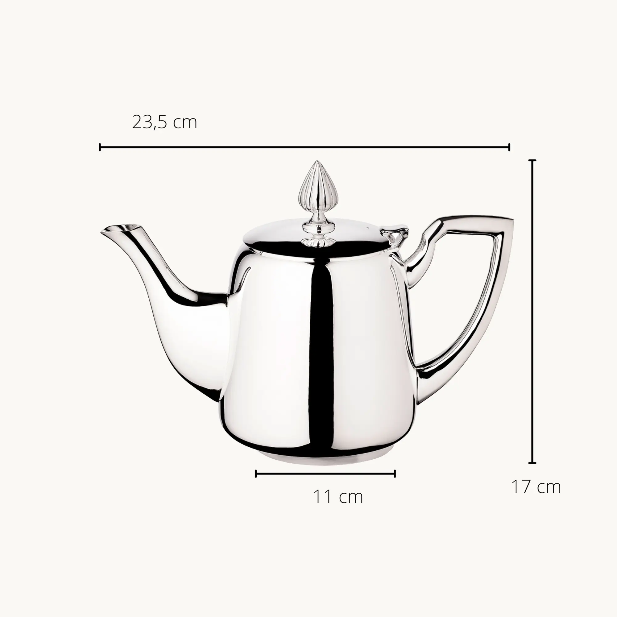 Teekanne Cimba, schwerversilbert, Länge 23,5 cm, Ø 11 cm, Höhe 17 cm, Volumen 850 ml