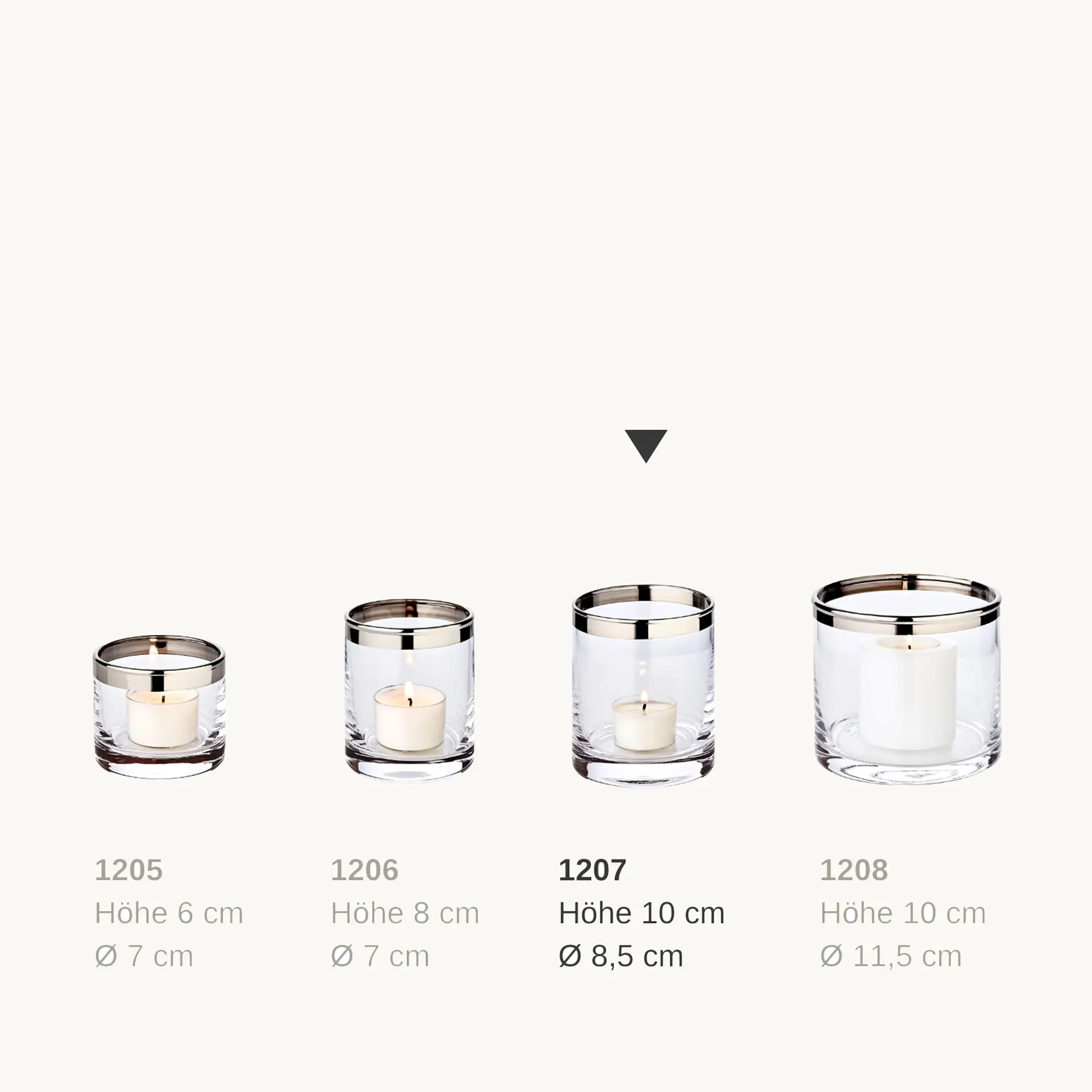 2. Wahl Windlicht Molly (Höhe 10 cm, Ø 8,5 cm), mundgeblasenes Kristallglas mit Platinrand