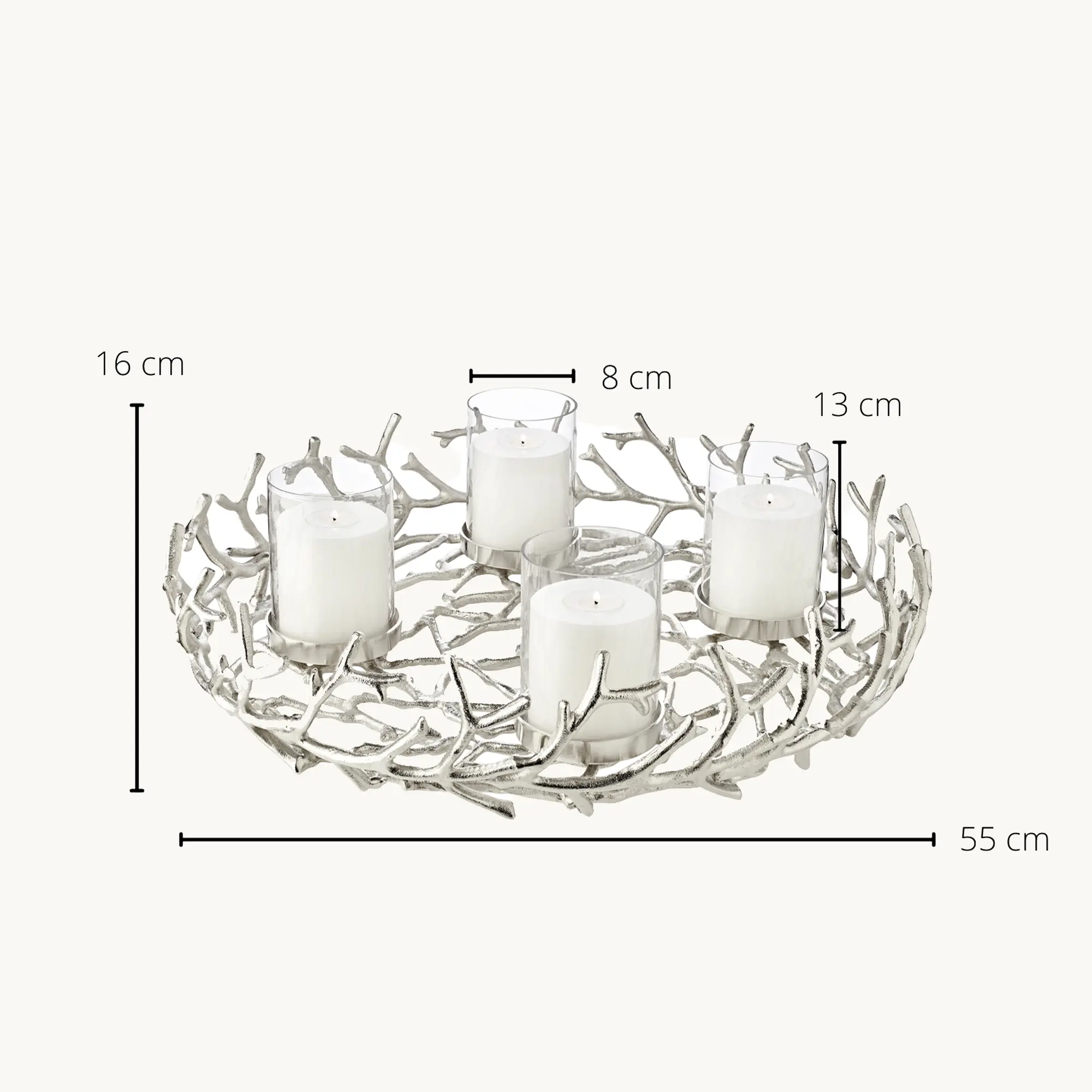 Adventskranz Porus (ø 55 cm), silberfarben, Geweih-Design, Aluminium vernickelt