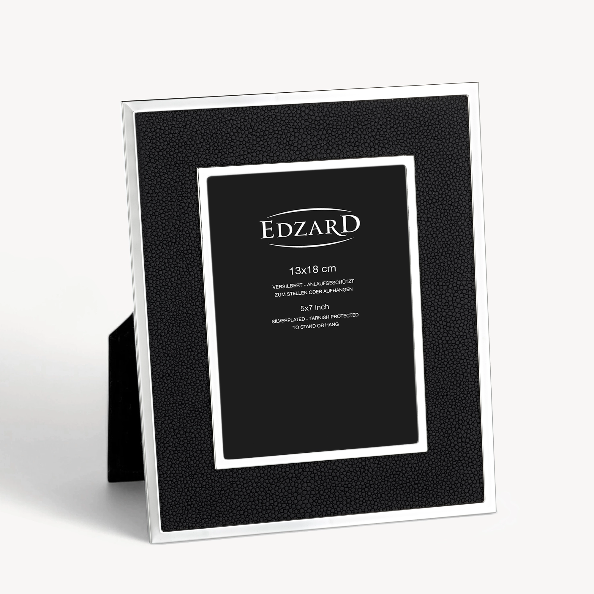 Bilderrahmen Alvito (13x18 cm), schwarze Leder-Optik, edel versilbert, anlaufgeschützt