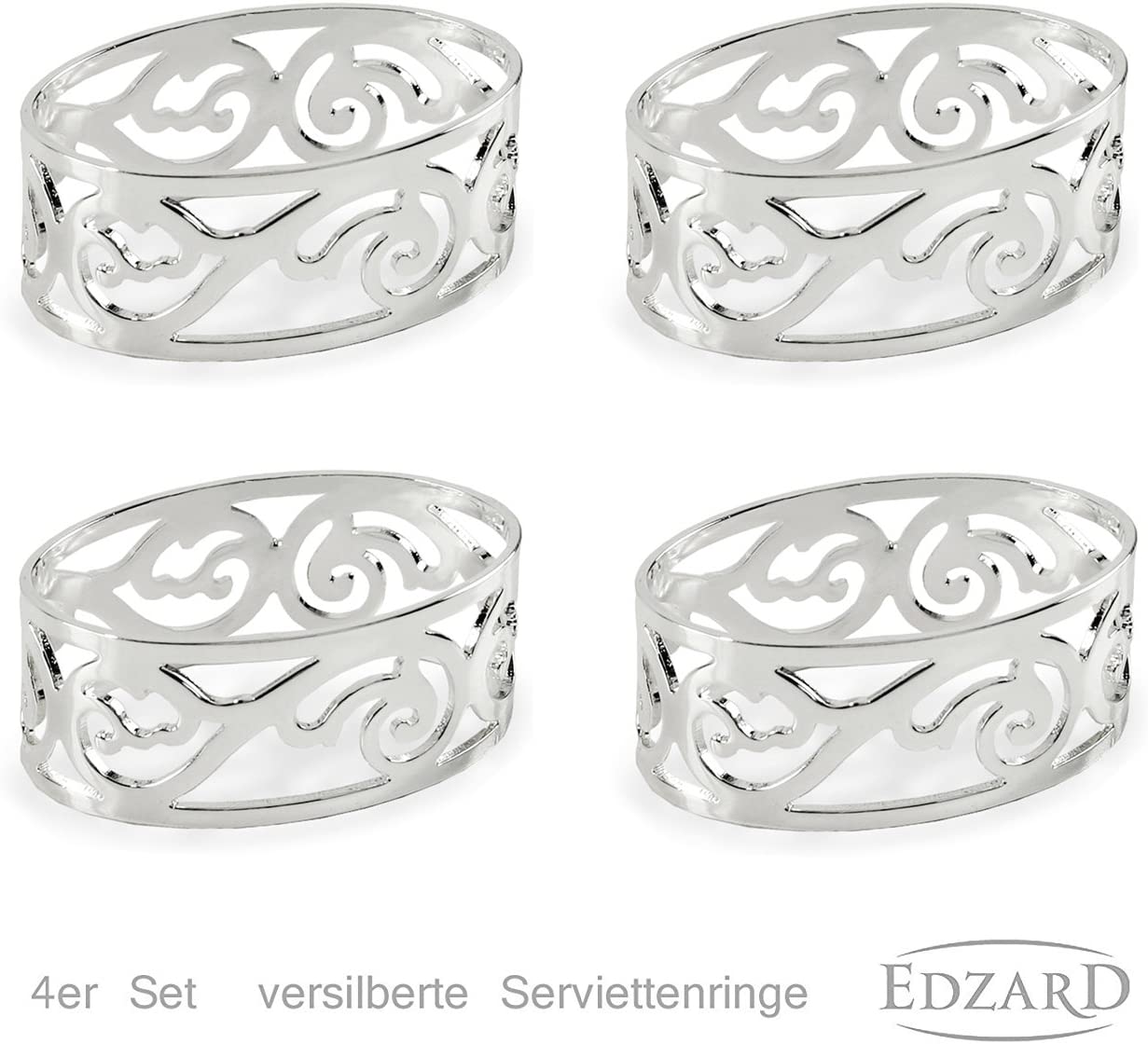 4er-Set Serviettenringe Vita (Länge 5 cm), oval, edel versilbert, anlaufgeschützt