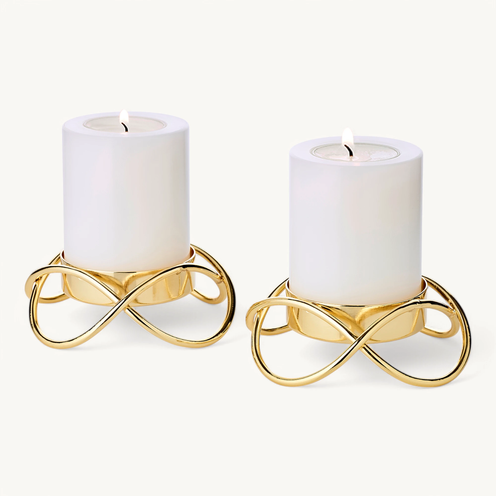 2er-Set Kerzenhalter Bastia (Höhe 3 cm, ø 10,5 cm), goldfarben, vernickelt, für Stumpenkerzen ø 6 cm