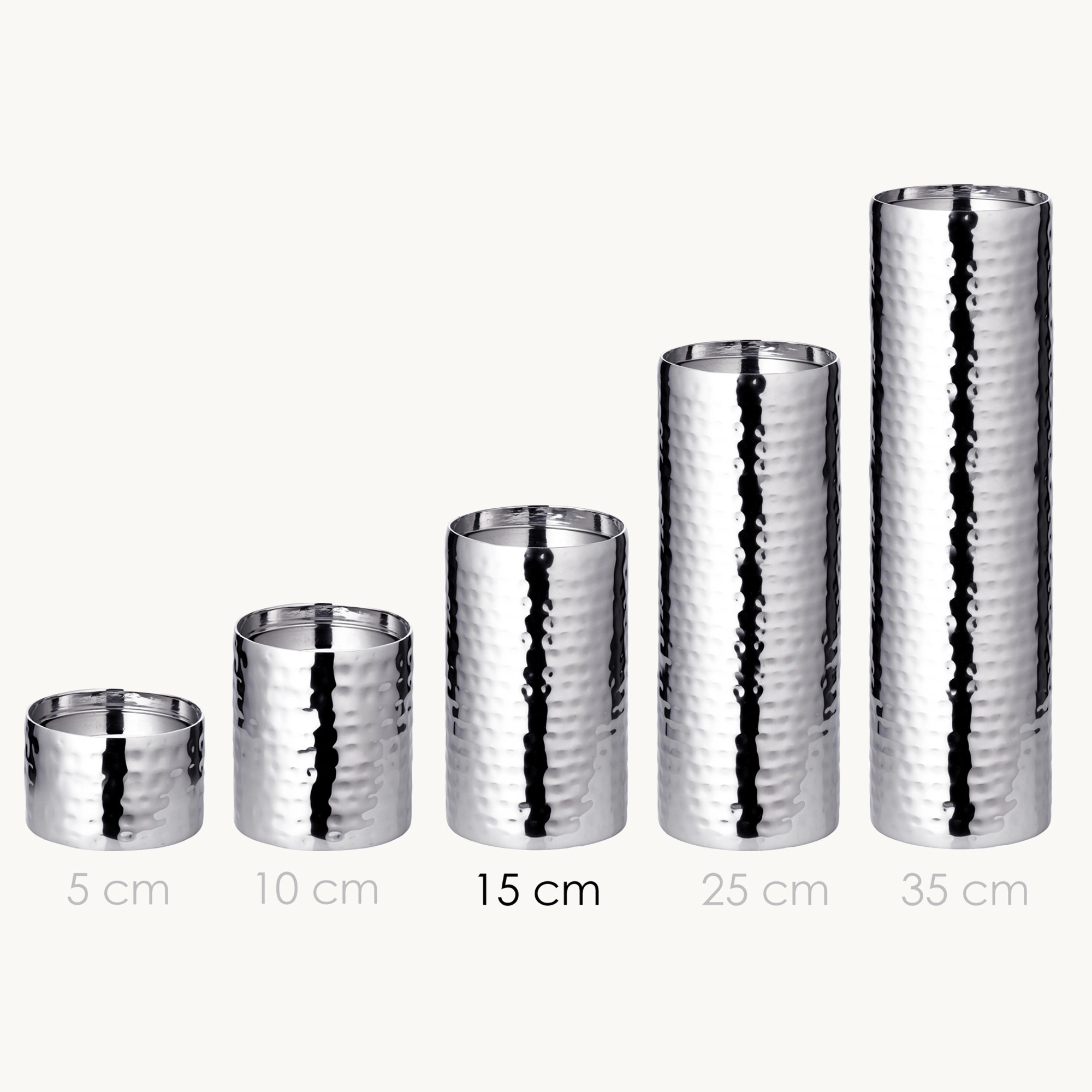 2. Wahl Kerzenständer Agadir (Höhe 15 cm), silberfarben, gehämmert, Edelstahl, hochglanzpoliert