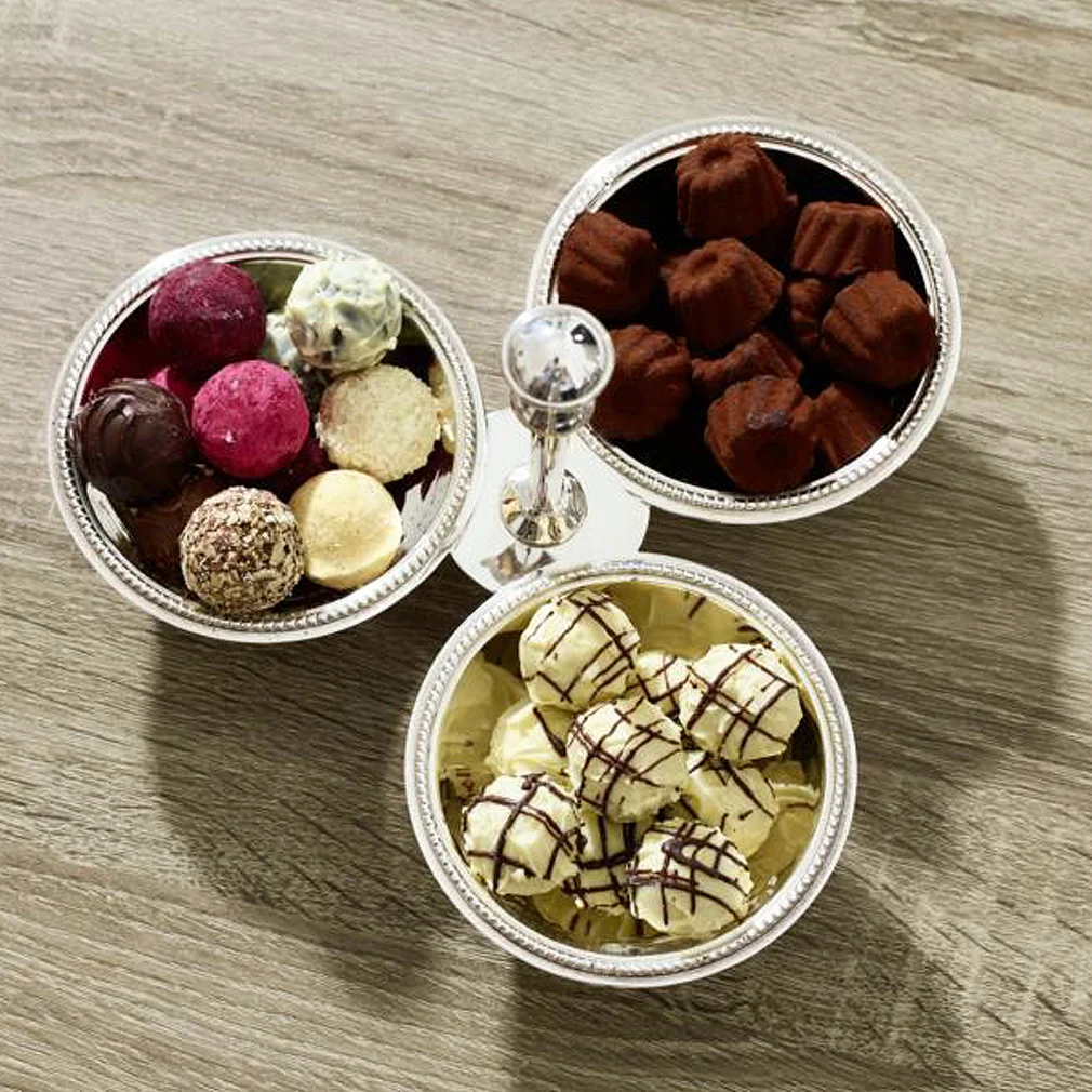 Snackschale Dreifachschale Perla (Ø 21 cm), schwerversilbert, Dekoschale, Tripleschale