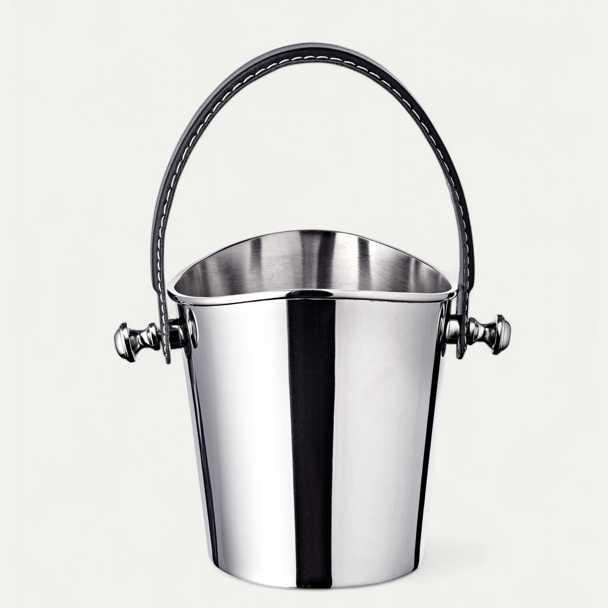 Eiseimer Gilbert (Höhe 23 cm), schwarzer Ledergriff, Messing, glänzend vernickelt
