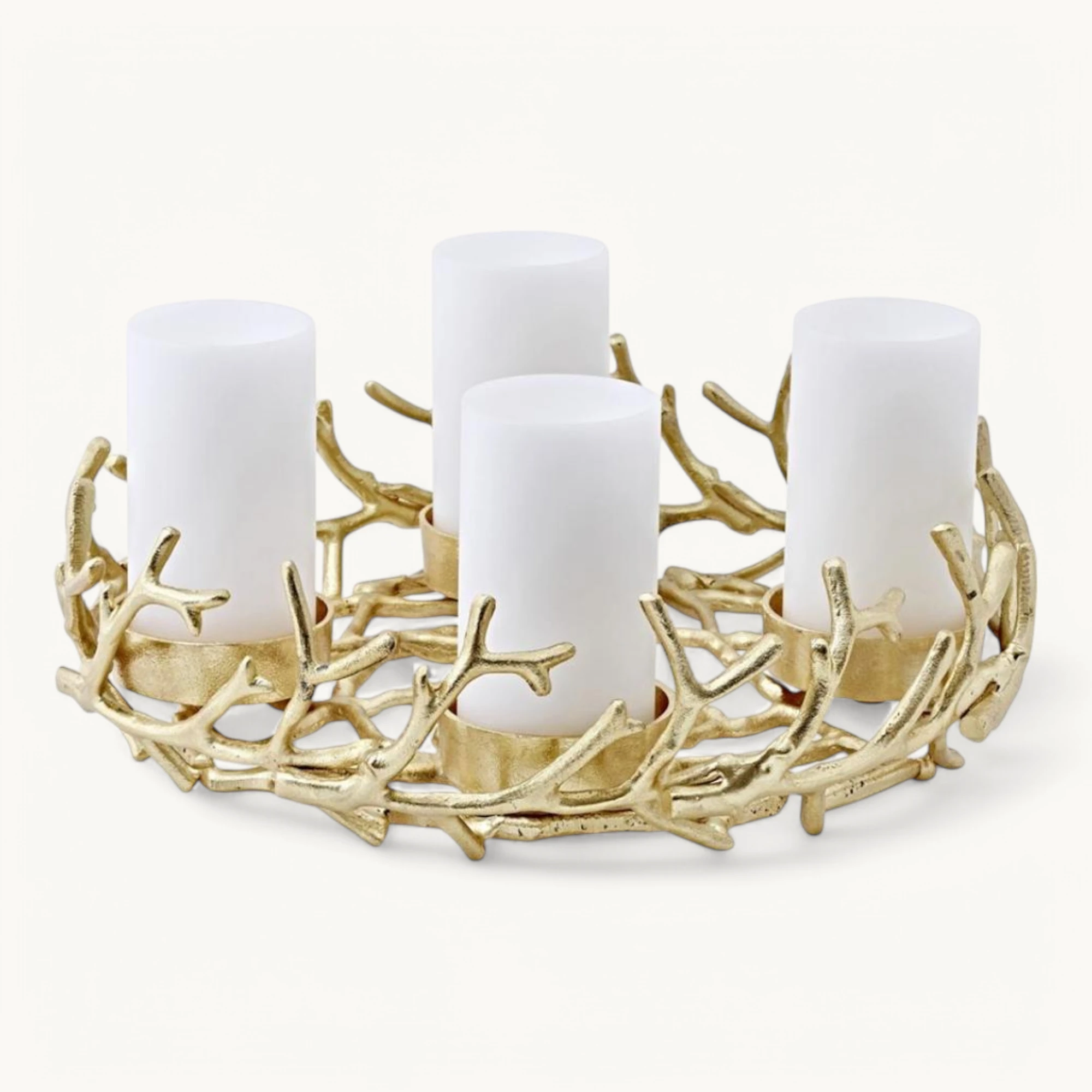 Adventskranz Porus (ø 44 cm), goldfarben, Geweih-Design, Aluminium vernickelt