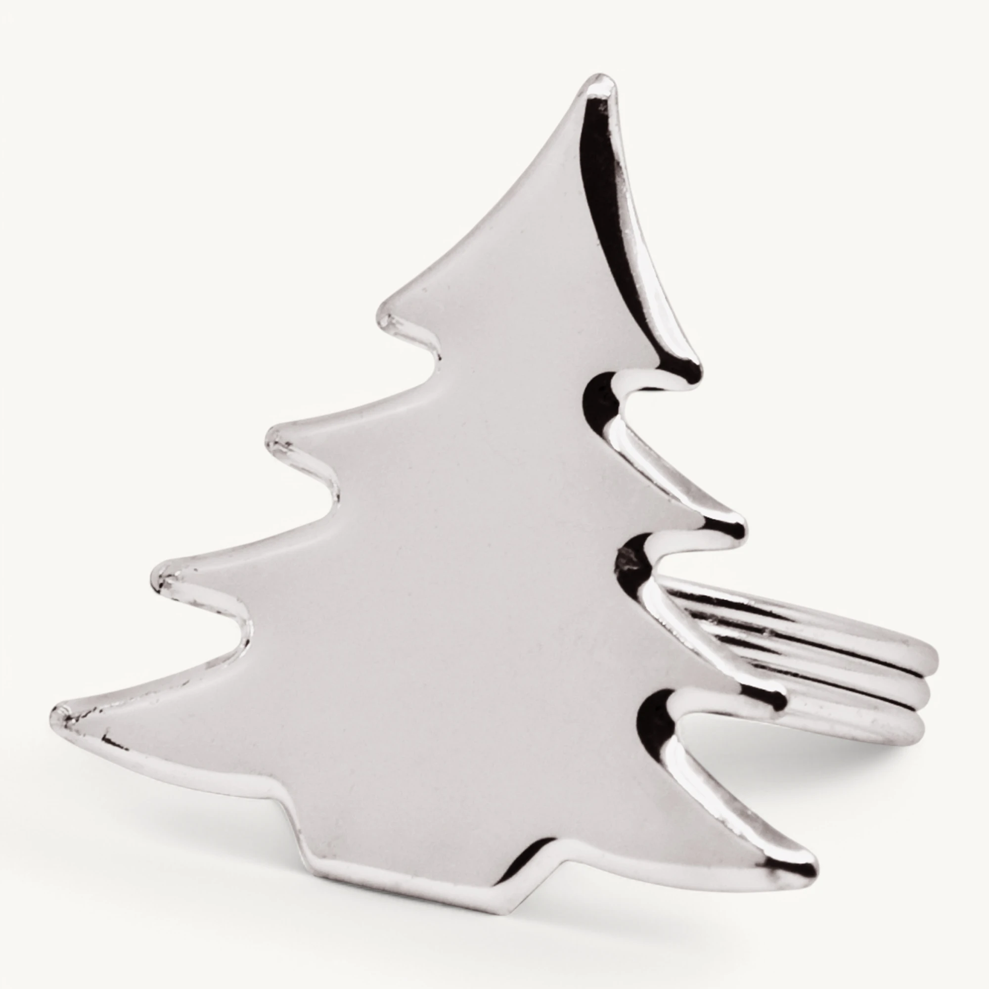 4er-Set Serviettentringe Tannenbaum (Länge 5 cm), Tannen-Form, edel versilbert, anlaufgeschützt