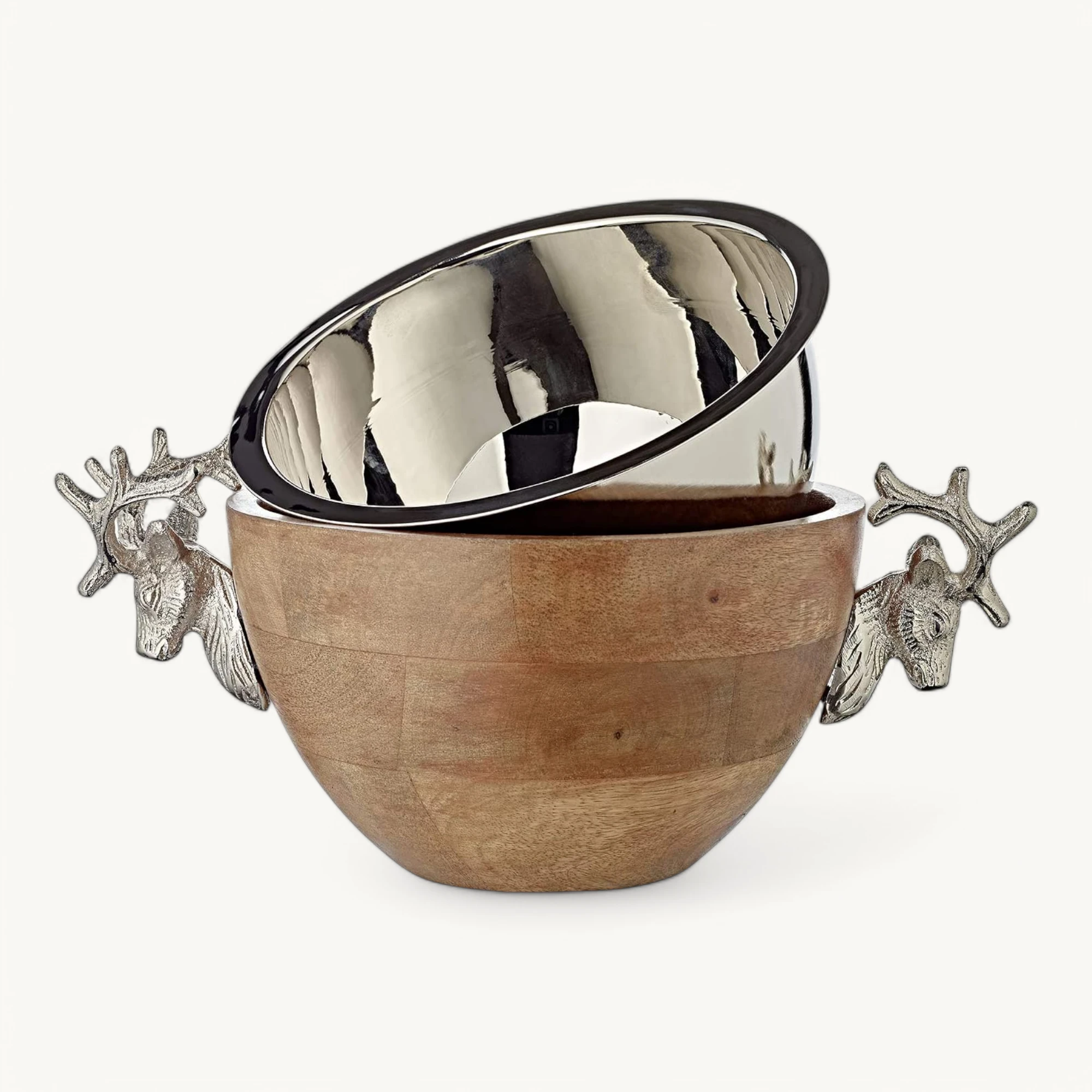 Schale Hirsch (Ø 21 cm), Mangoholz, Aluminium vernickelt