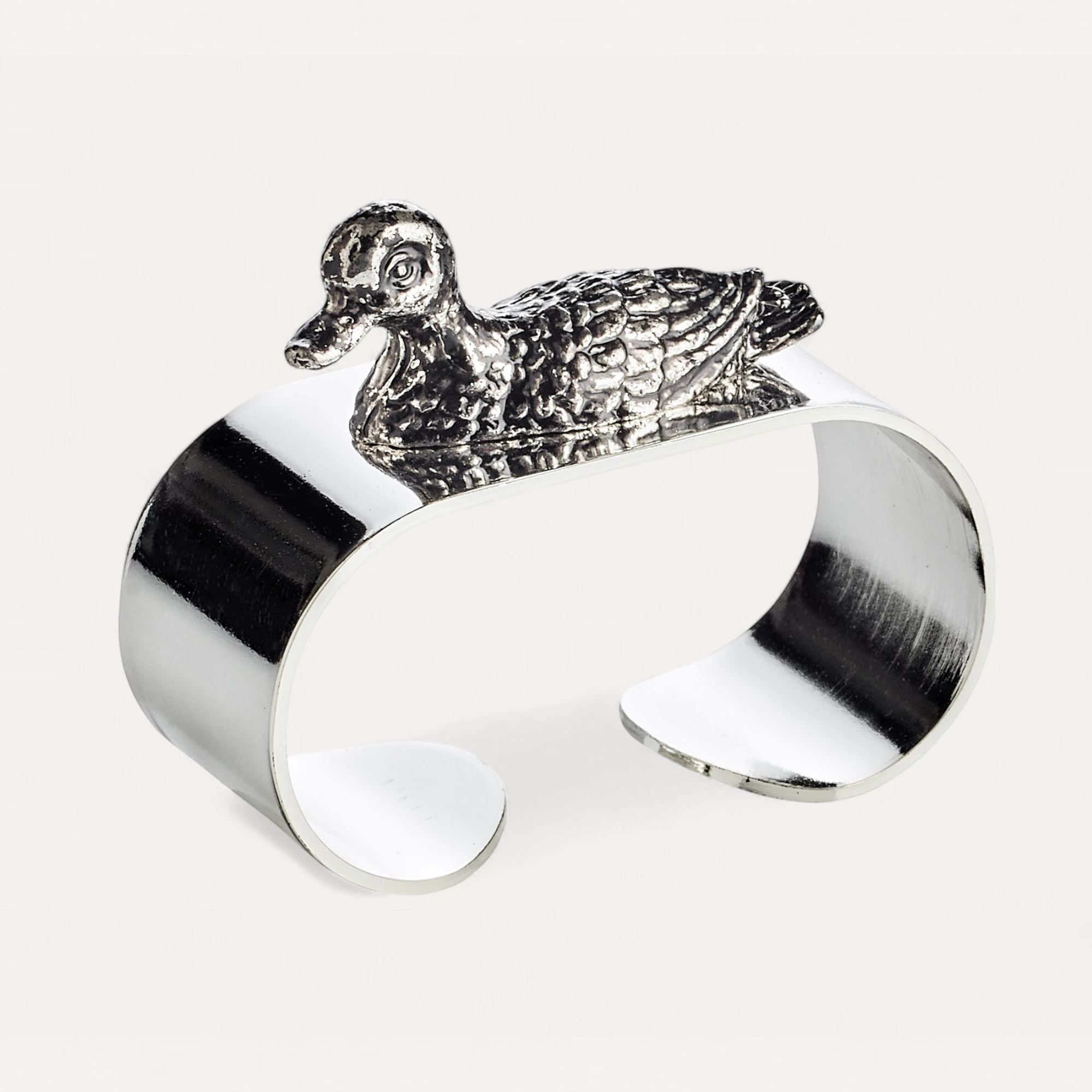 4er-Set Serviettenringe Ente (Länge 5 cm), edel versilbert