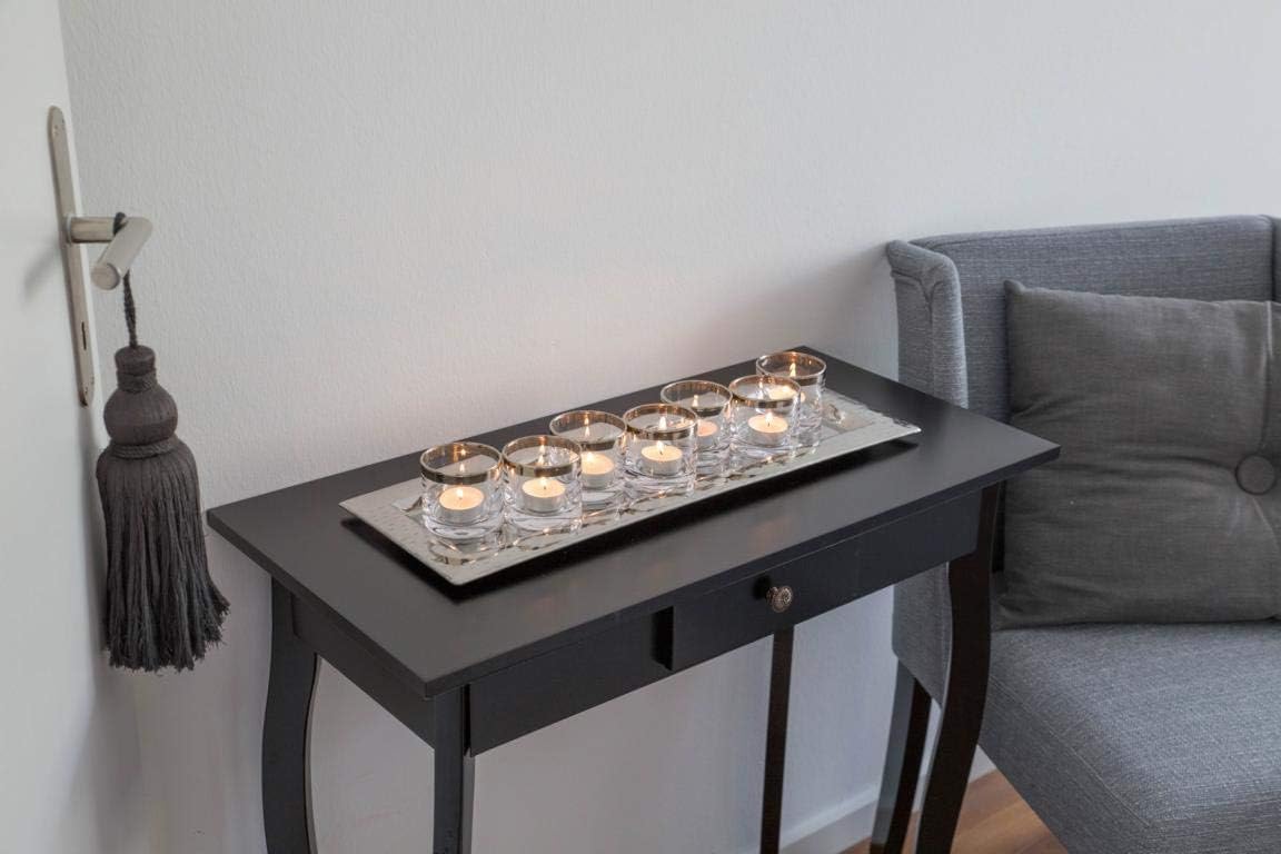 2er Set Windlicht Molly, Kristallglas mit Platinrand, H 8 cm ø 7 cm und H 10 cm ø 11,5 cm