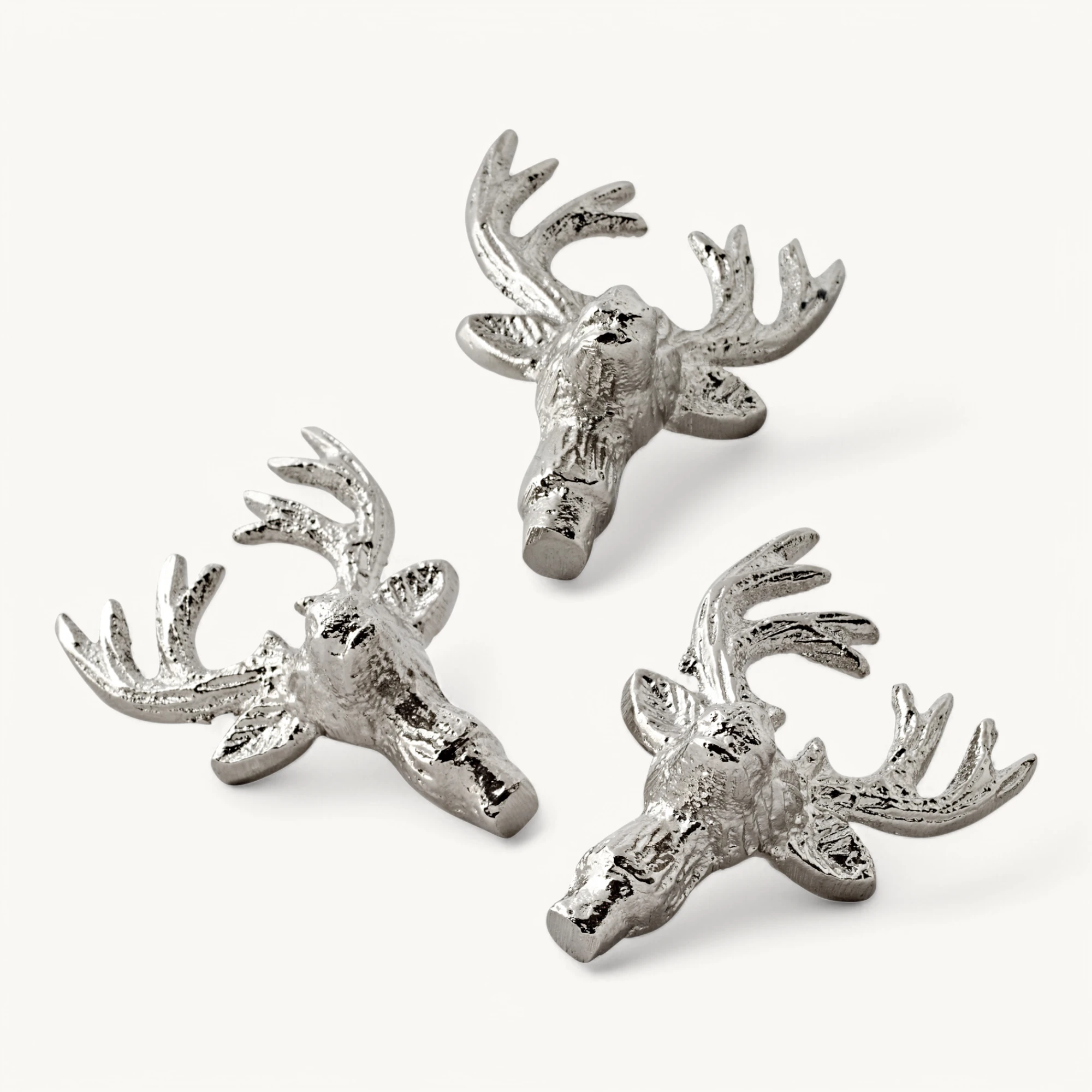 3er-Set Kerzenpin Elch (Höhe 6 cm), silberfarben, Aluminium vernickelt, für Stumpenkerzen