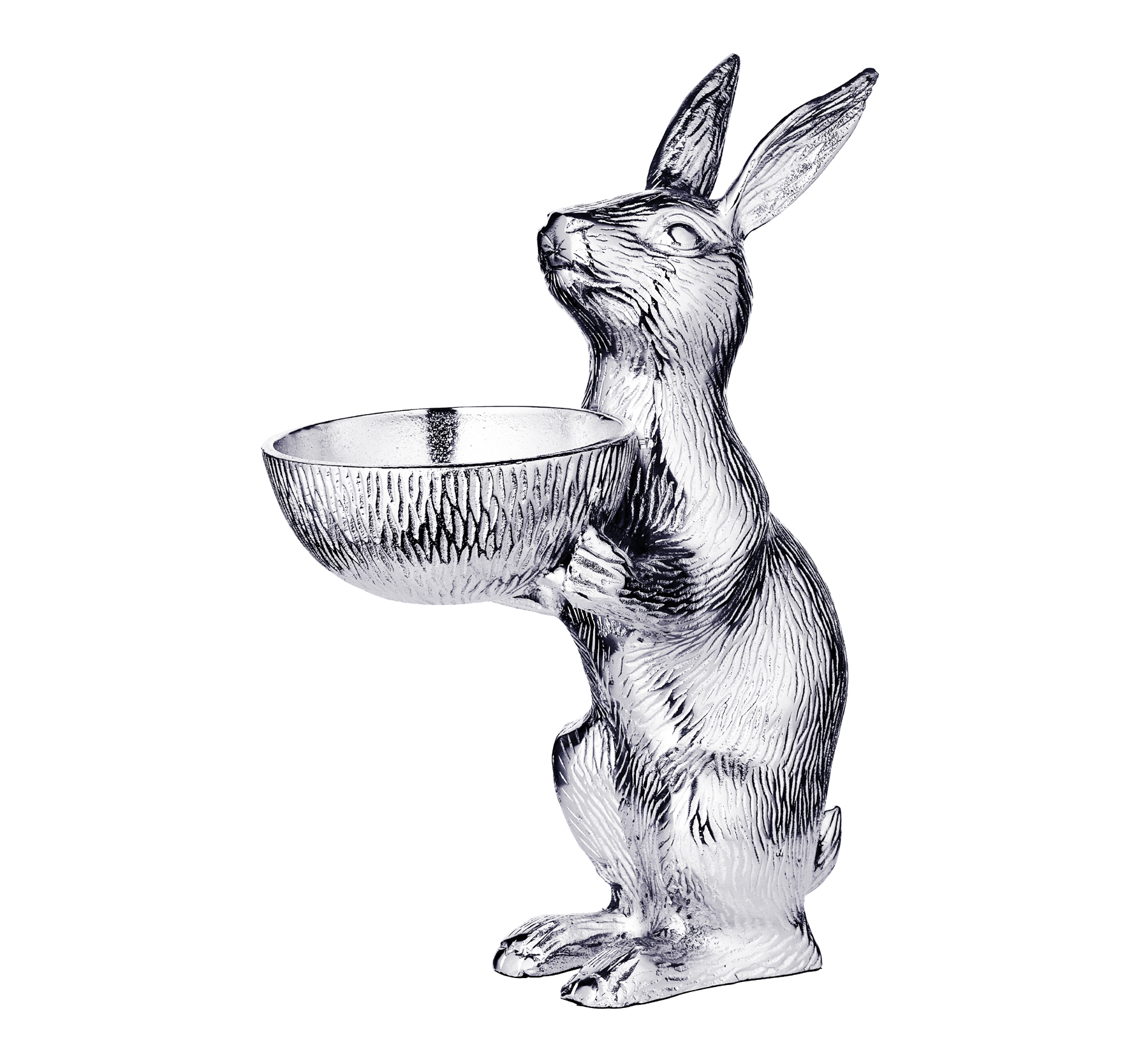 Hase mit Schale Bert (Höhe 32 cm, Ø 12 cm), silberfarben, Aluminium vernickelt