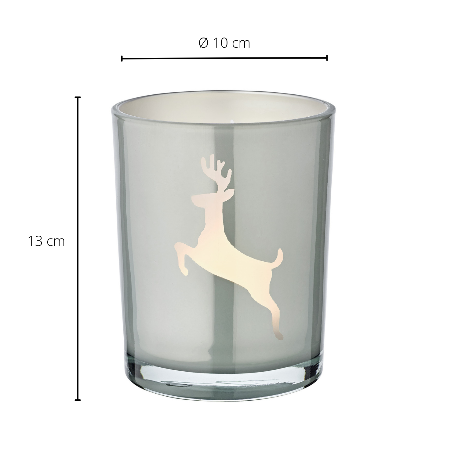 SALE Teelichtglas Loki left (Höhe 13 cm), grau, Hirsch-Motiv