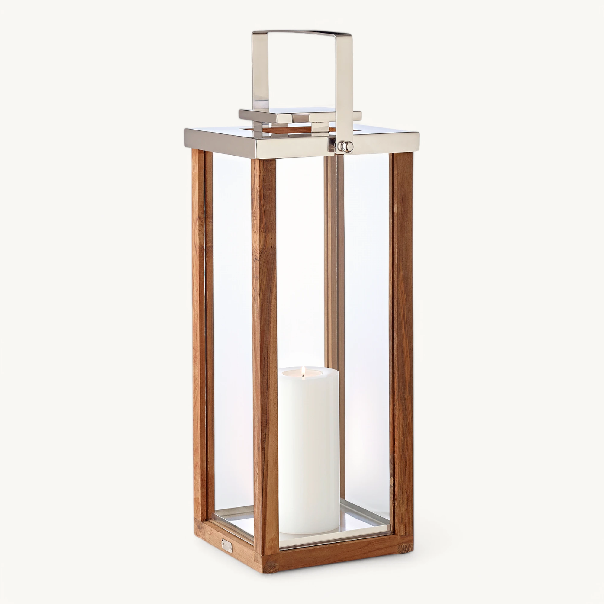 Laterne Miami (Höhe 60 cm), klappbarer Griff, edles Teakholz, Edelstahl, glänzend vernickelt