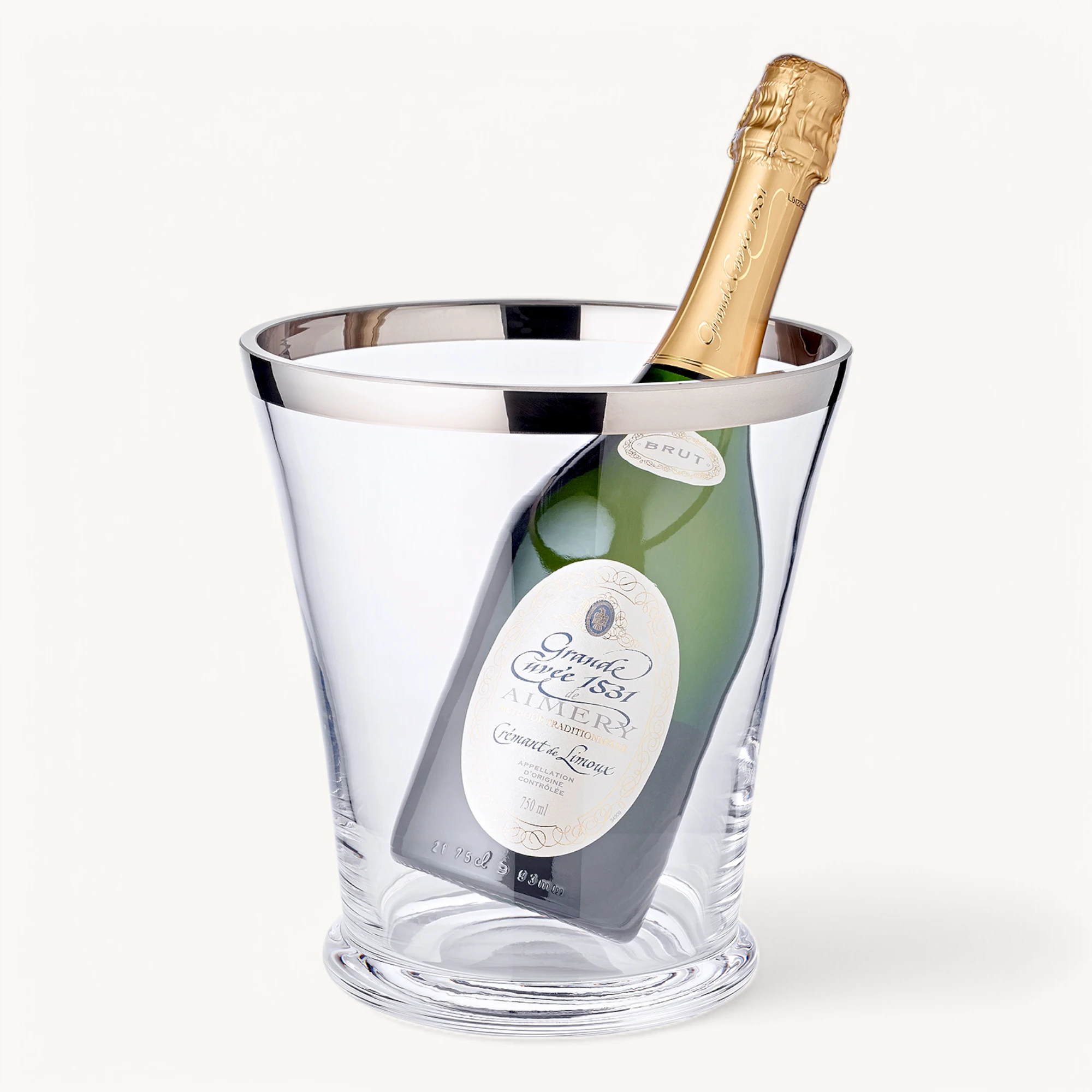 Flaschenkühler Reuben (Höhe 25 cm, Ø 19,5 cm), mundgeblasenes Kristallglas, Platinrand