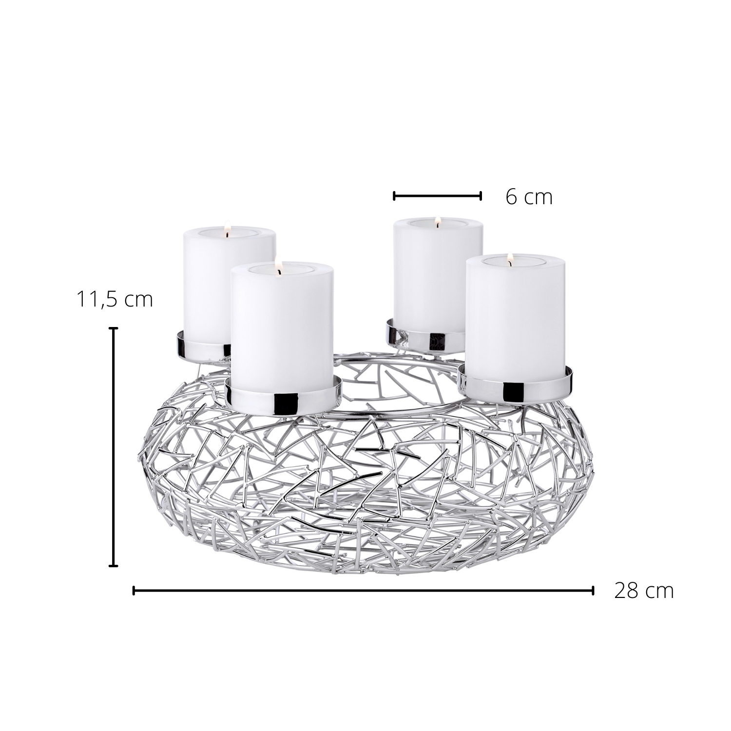 Adventskranz Milano (ø 28 cm), silberfarben, glänzend, Edelstahl vernickelt