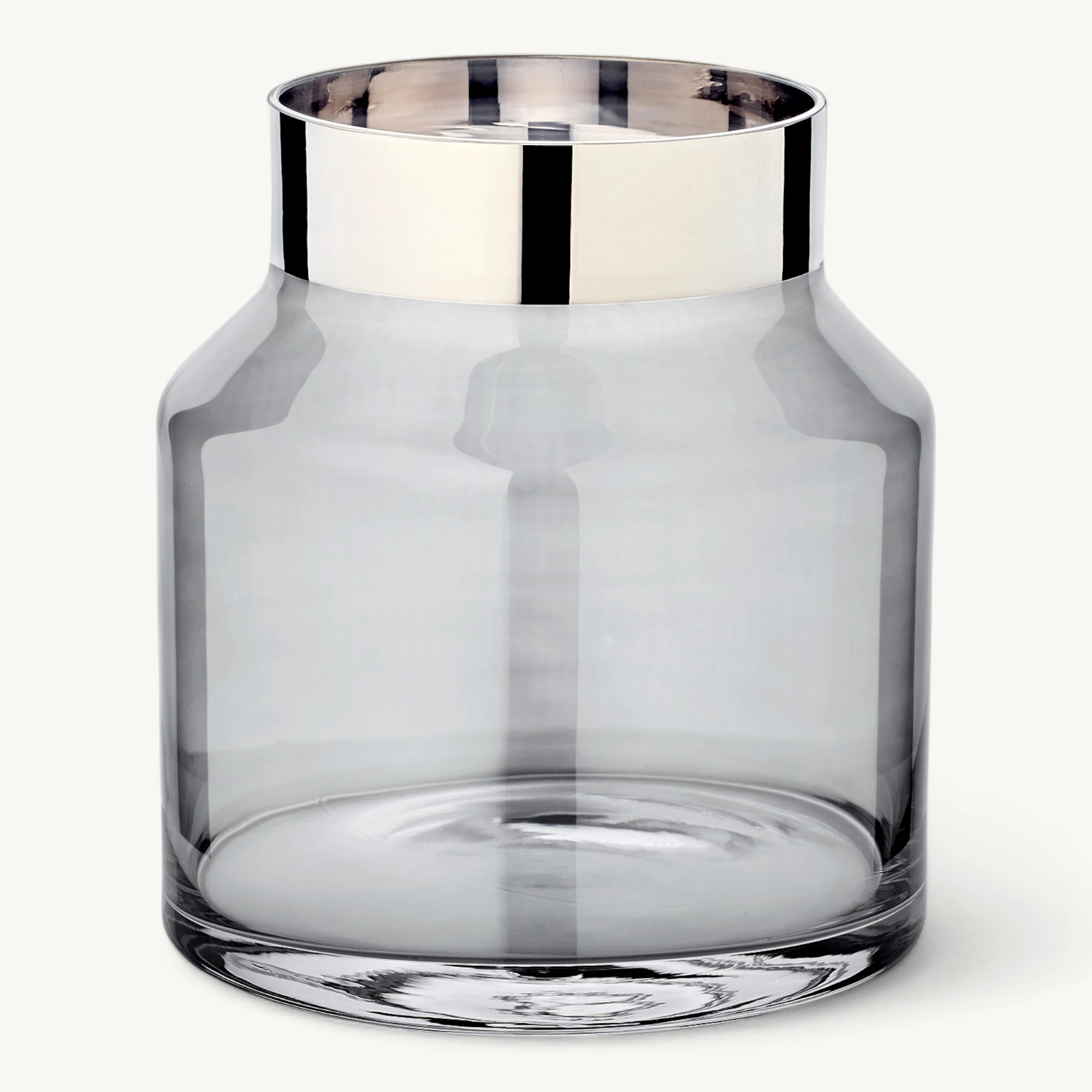 Vase Gabi (Höhe 19 cm, Ø 17 cm), dunkles mundgeblasenes Kristallglas mit Platinrand