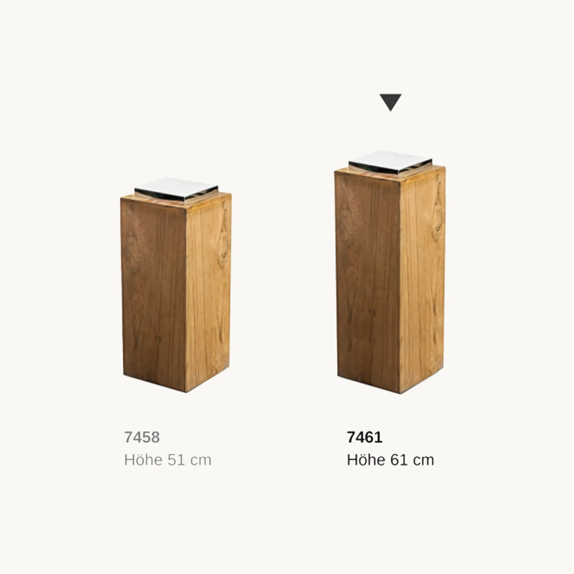 Sockel für Laterne Dubai (Höhe 61 cm), edles Teakholz, Edelstahl, glänzend vernickelt
