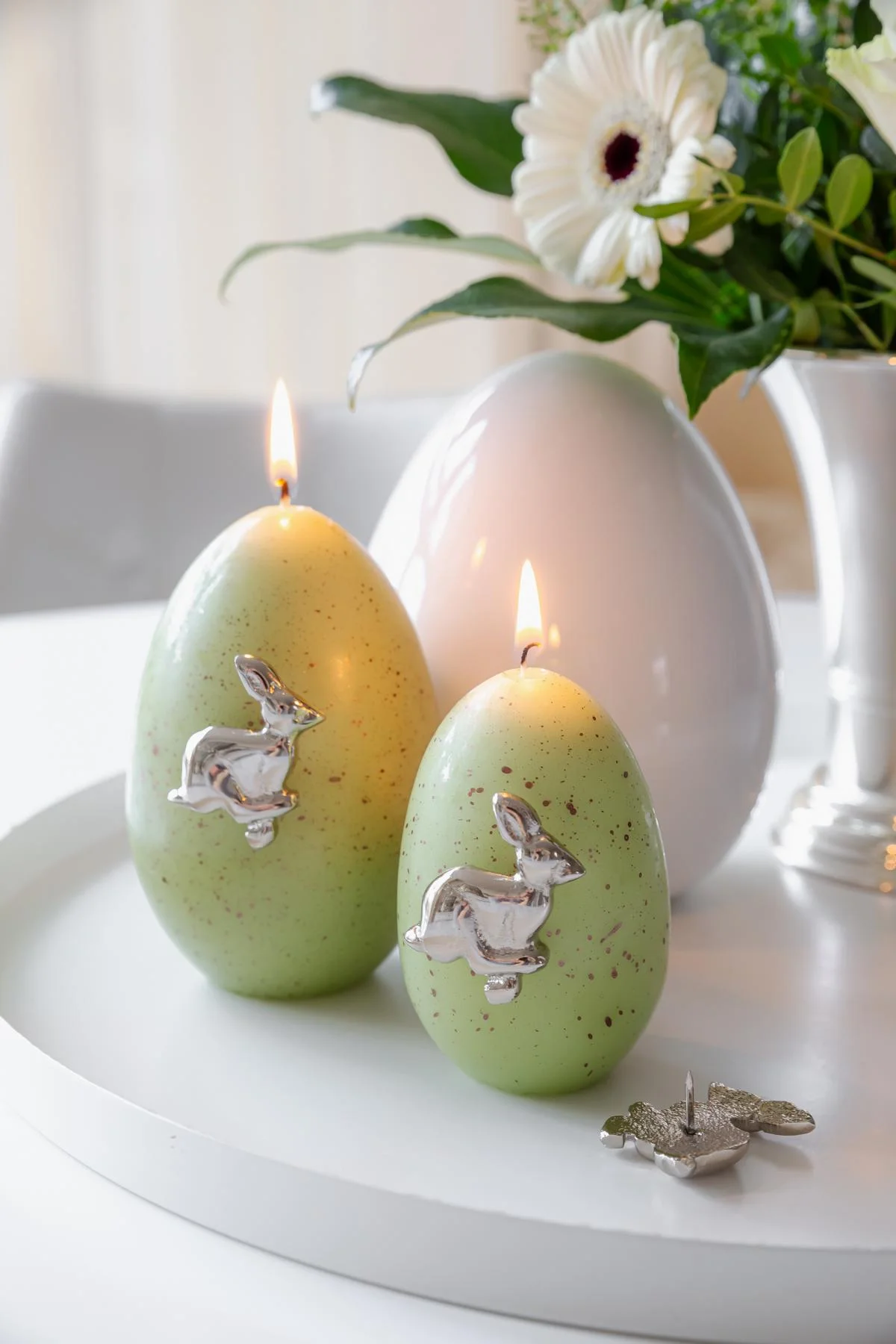 4er Set Kerzenpin Hase (Höhe 4 cm), Aluminium vernickelt