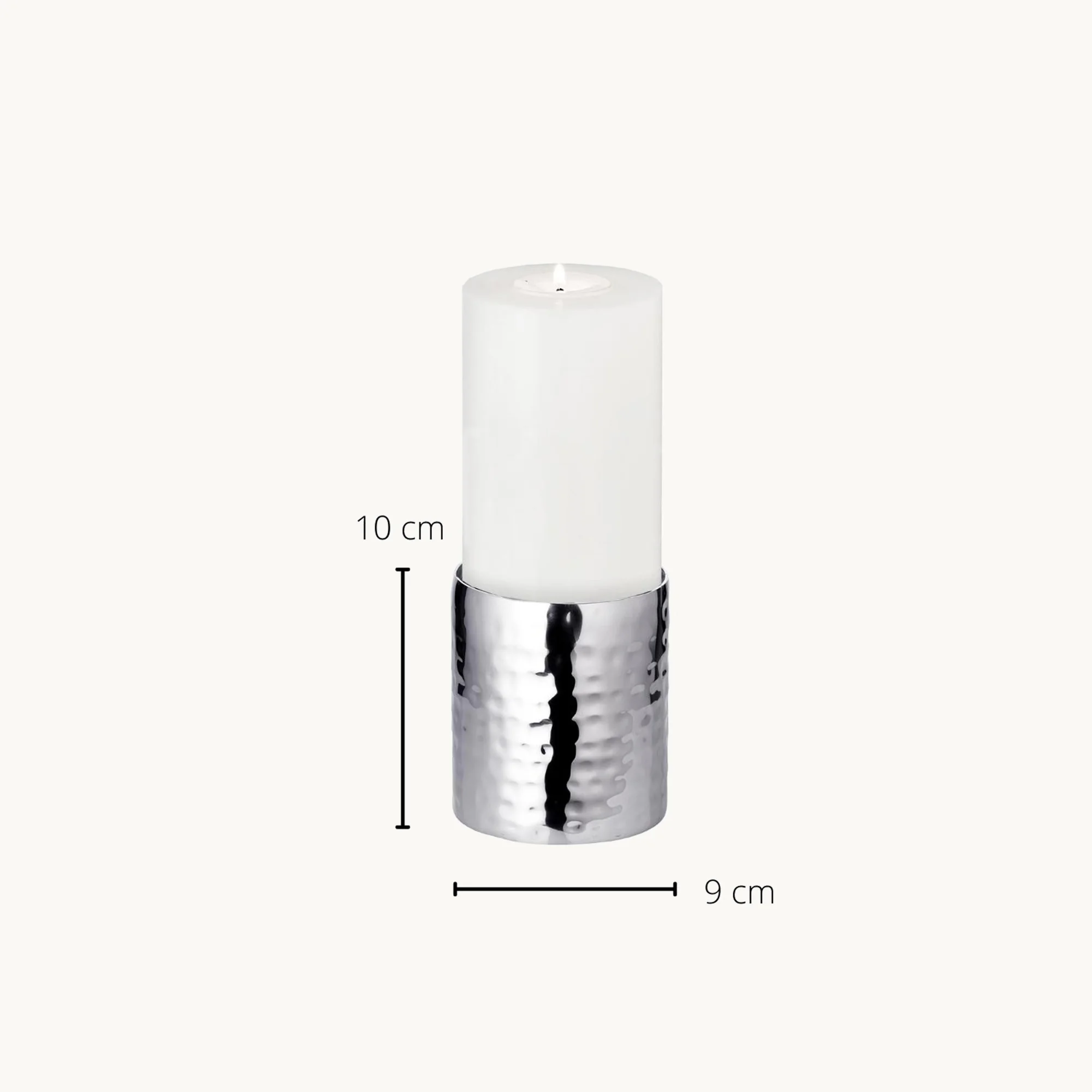 Kerzenständer Agadir (Höhe 10 cm), silberfarben, gehämmert, Edelstahl, hochglanzpoliert