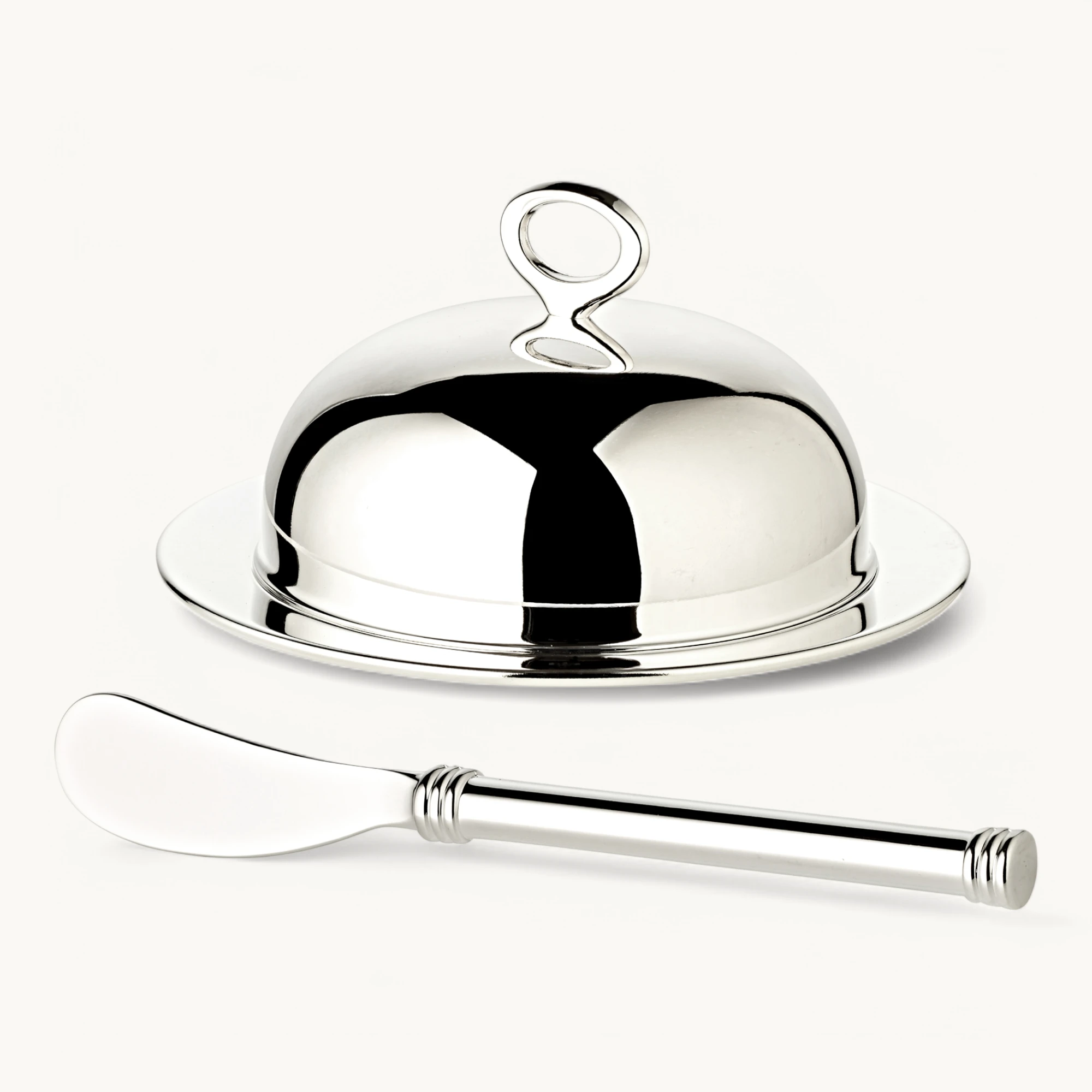 Butterglocke Jago (130 g Butter), edel versilbert, mit Glasschale & Buttermesser