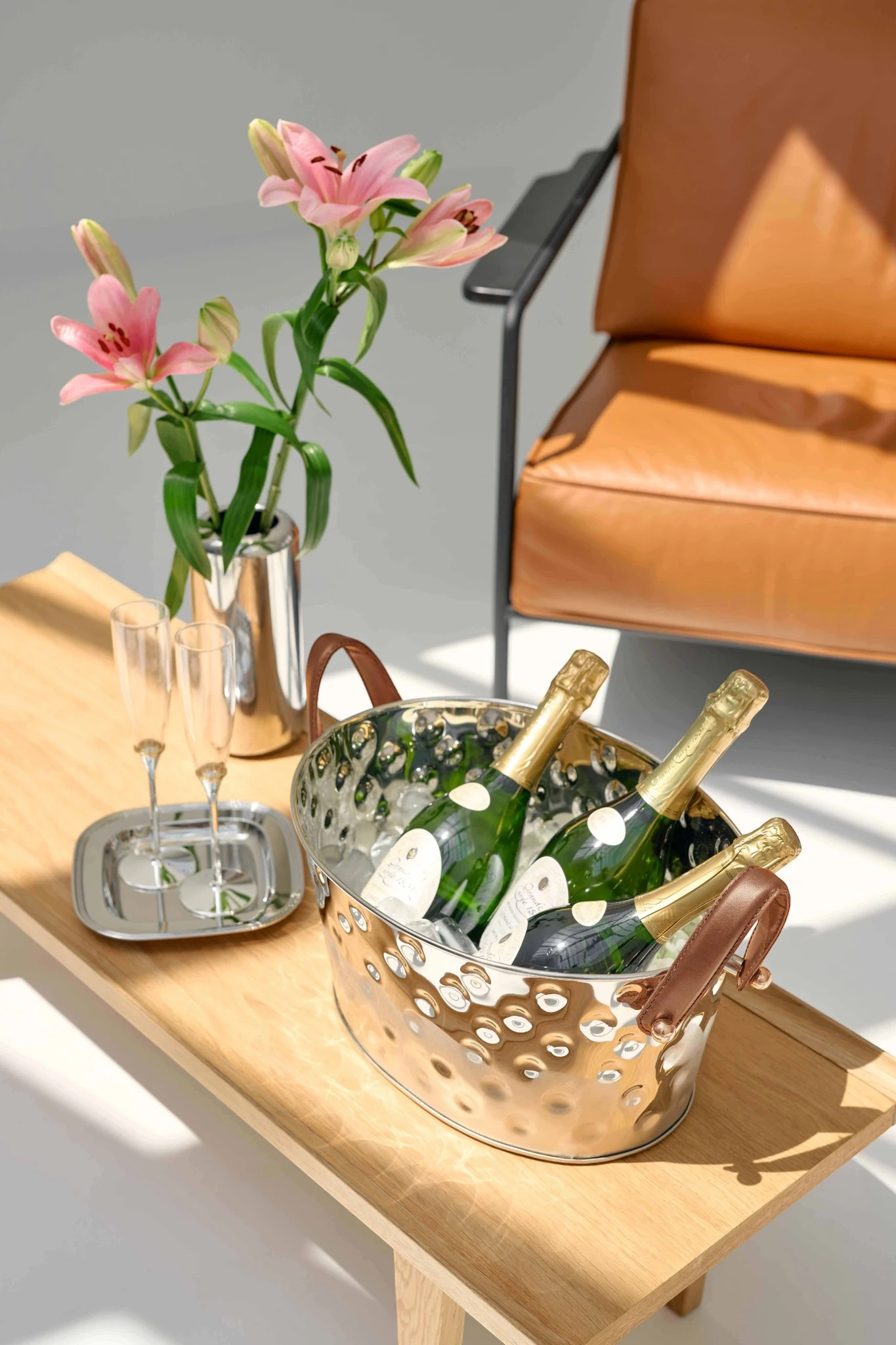 Champagner Schale Gideon, vernickelt, gehämmert 39x29x19 cm