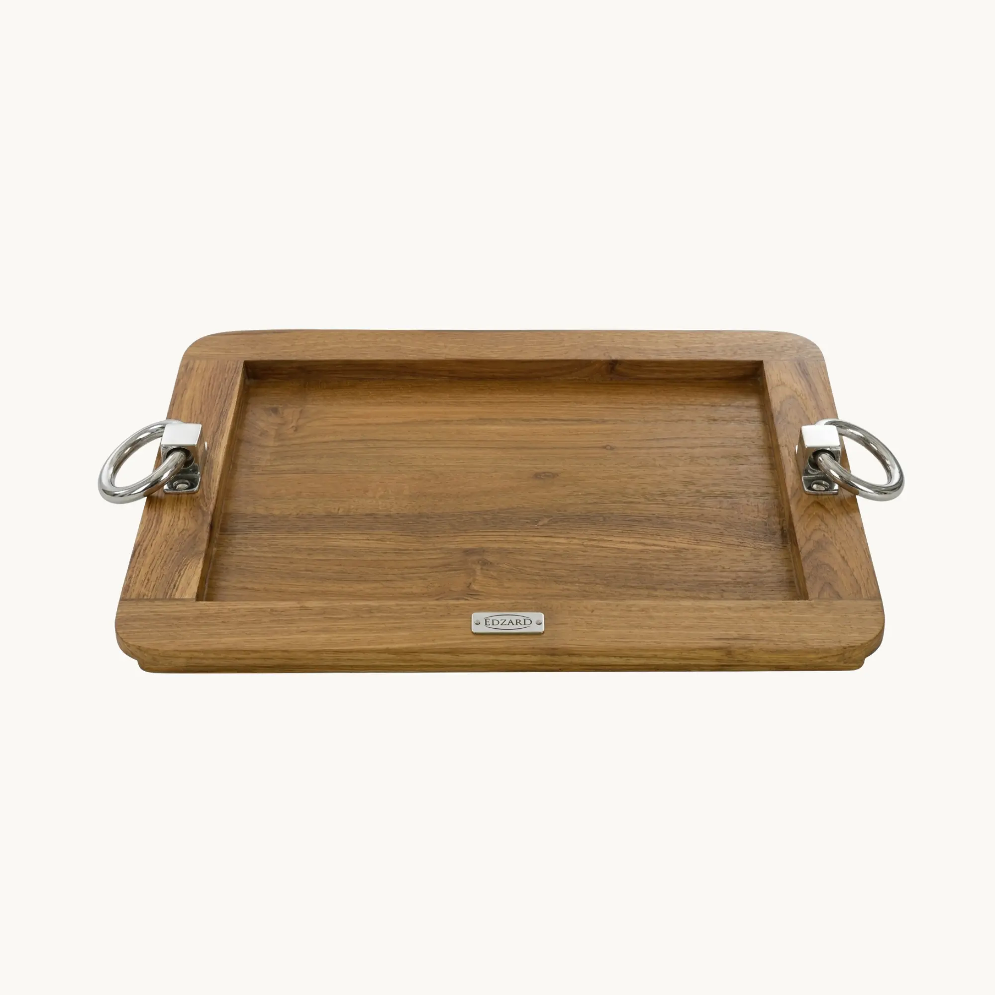 Tablett Osgard (35x45 cm) Teakholz, Edelstahlgriffe, rechteckig, Holztablett, Serviertablett